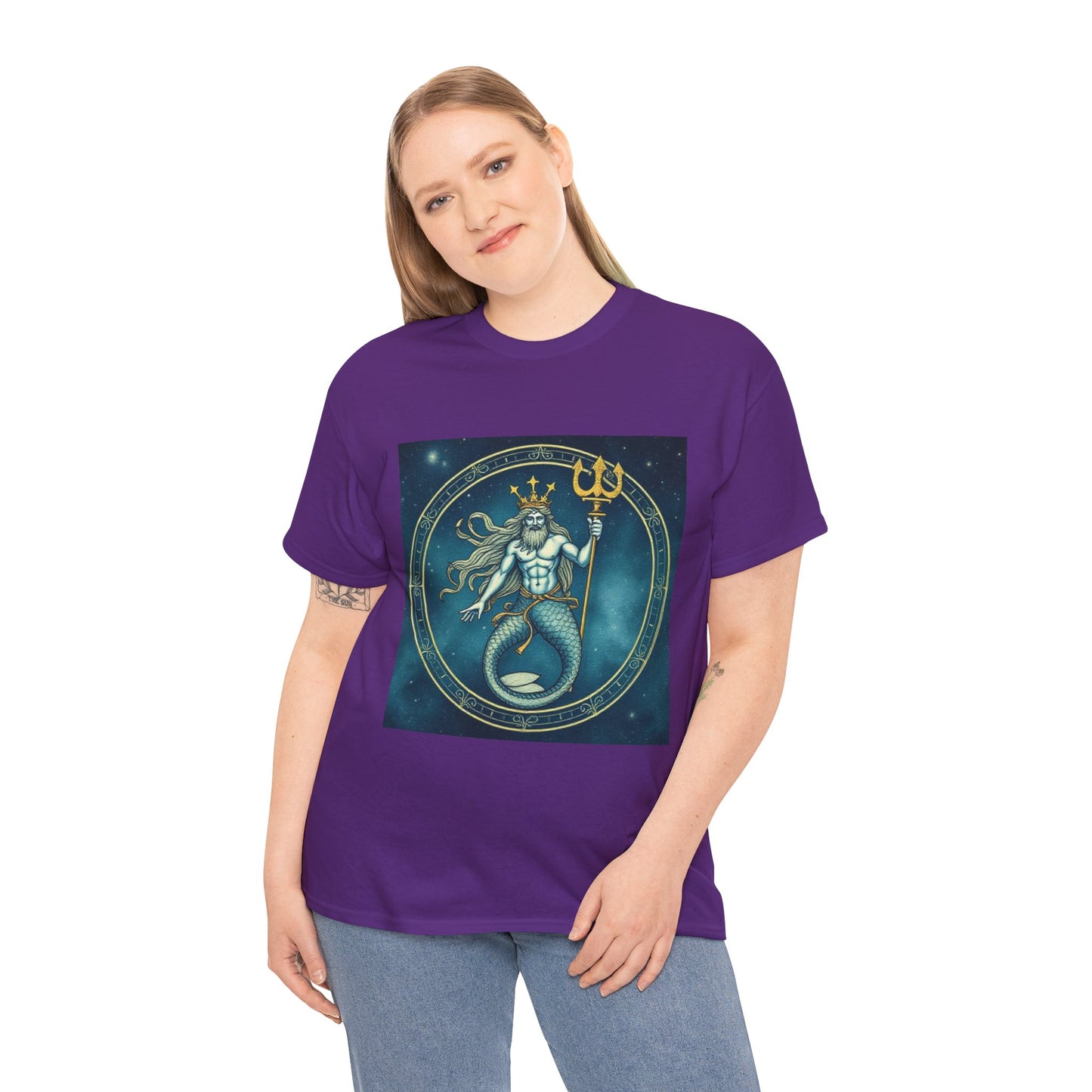 Unisex Heavy Cotton T-Shirt, Aquarius God 6v, Zodiac Design