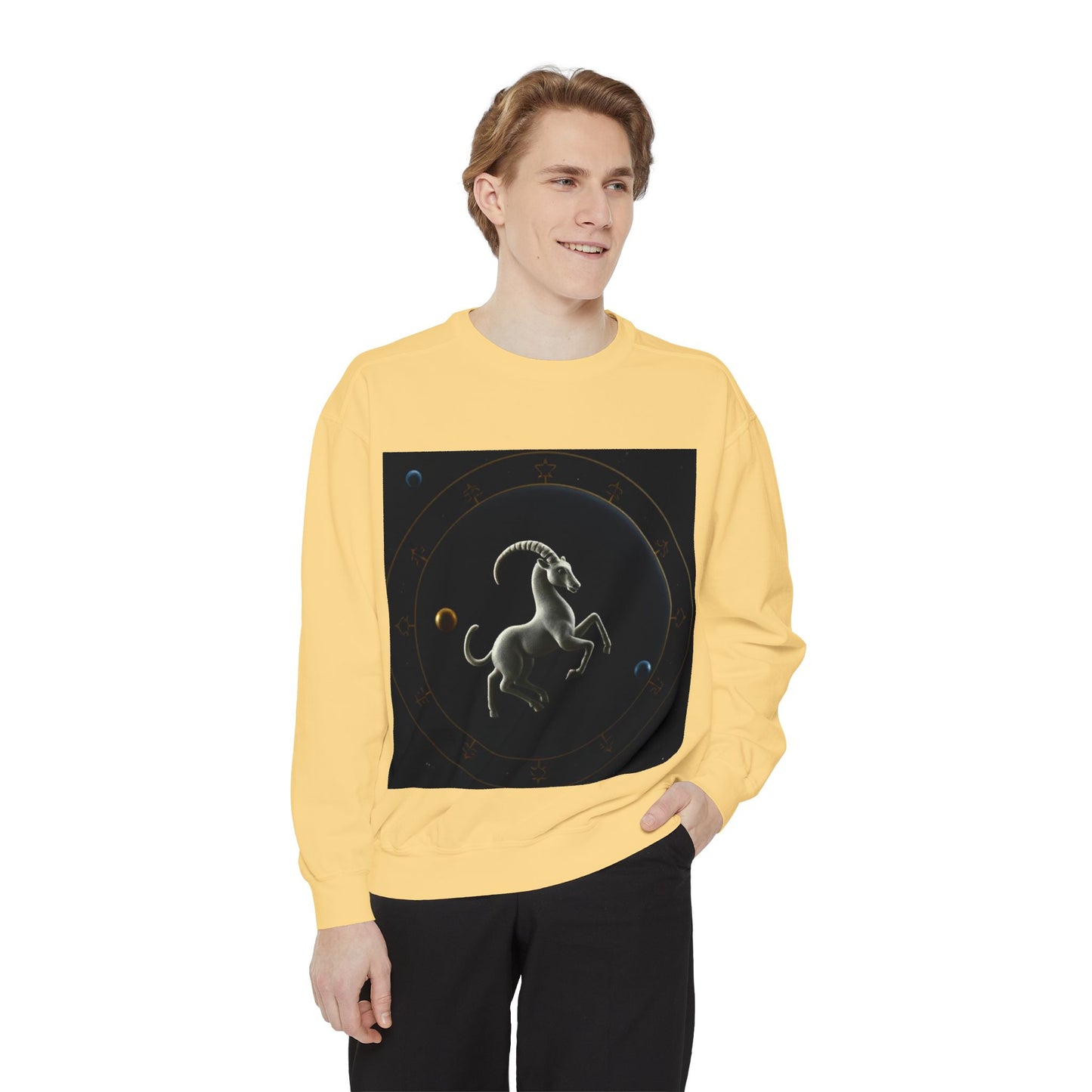 Garment-Dyed Sweatshirt, Unisex, Space Animal Design v1, Capricorn