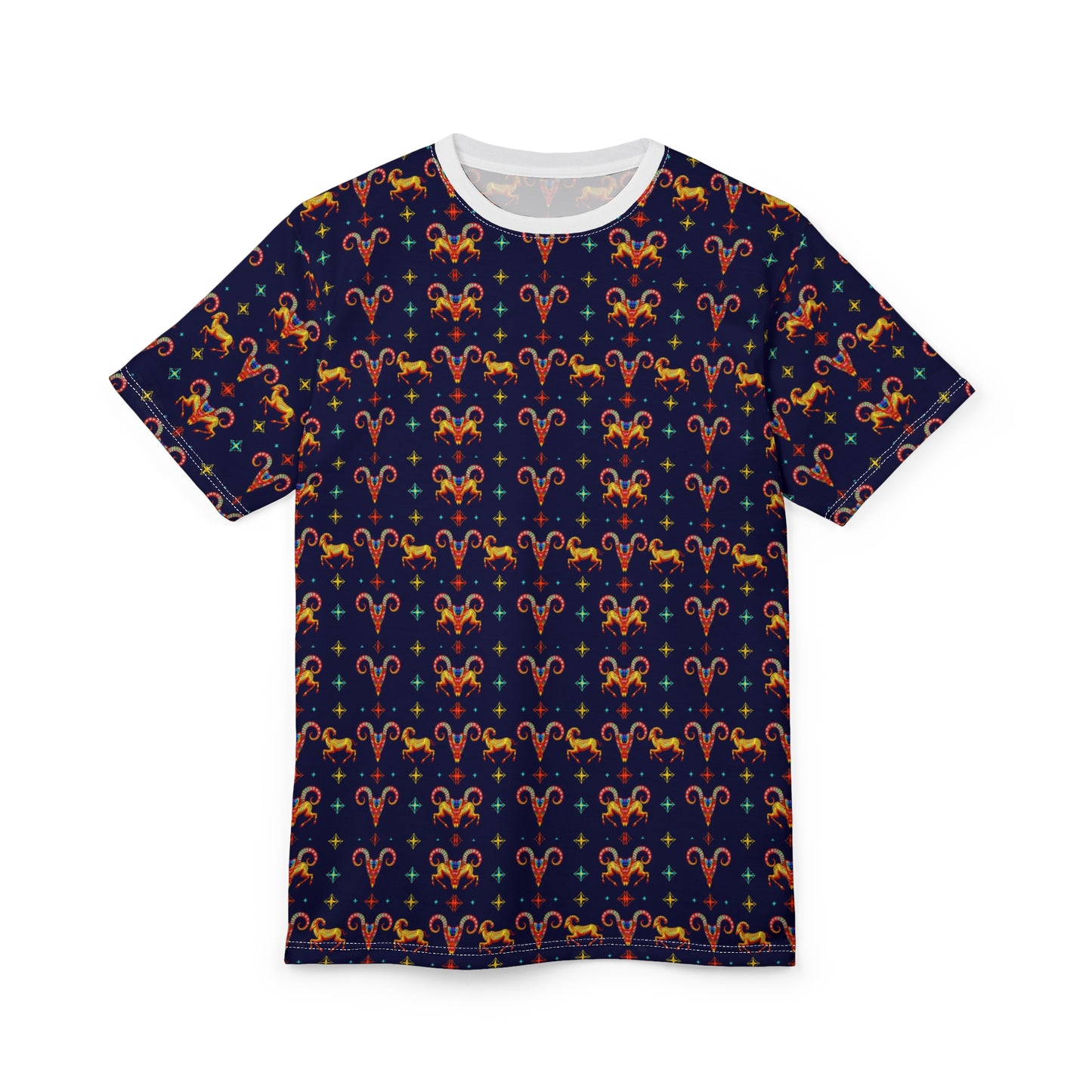 Unisex Cut & Sew T-Shirt, (AOP), Aries, Zodiac v3, Jewels Pattern