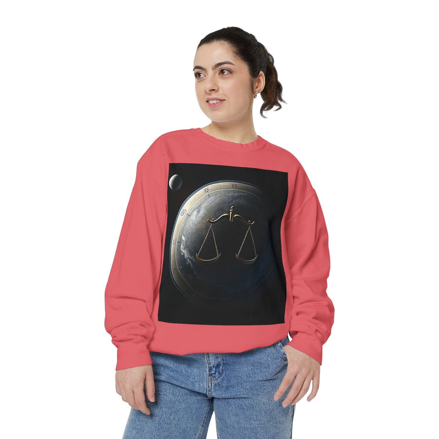 Garment-Dyed Sweatshirt, Unisex, Space Animal Design, Libra