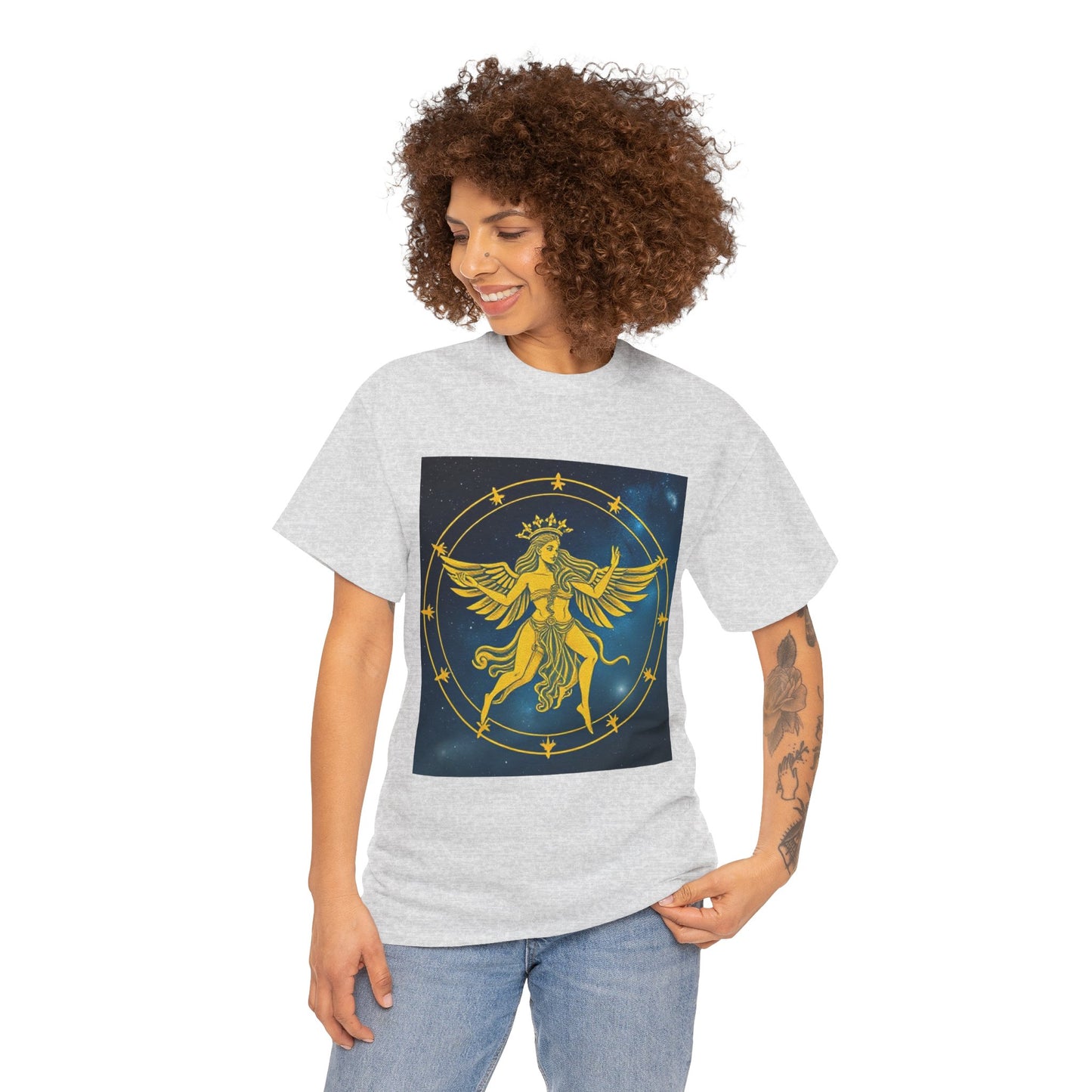 Unisex Heavy Cotton T-Shirt, Twin Angel v3, Gemini Zodiac Design