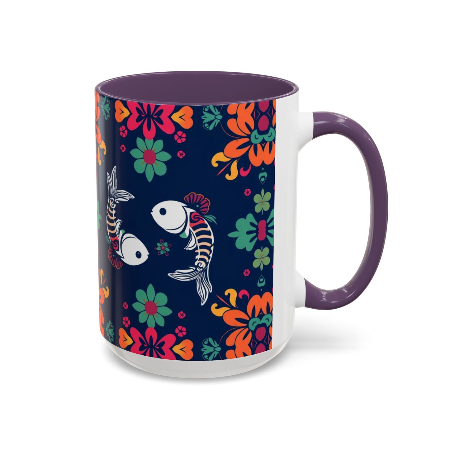 Accent Coffee Mug, Pisces, Zodiac. Flower Pattern, (11, 15oz)