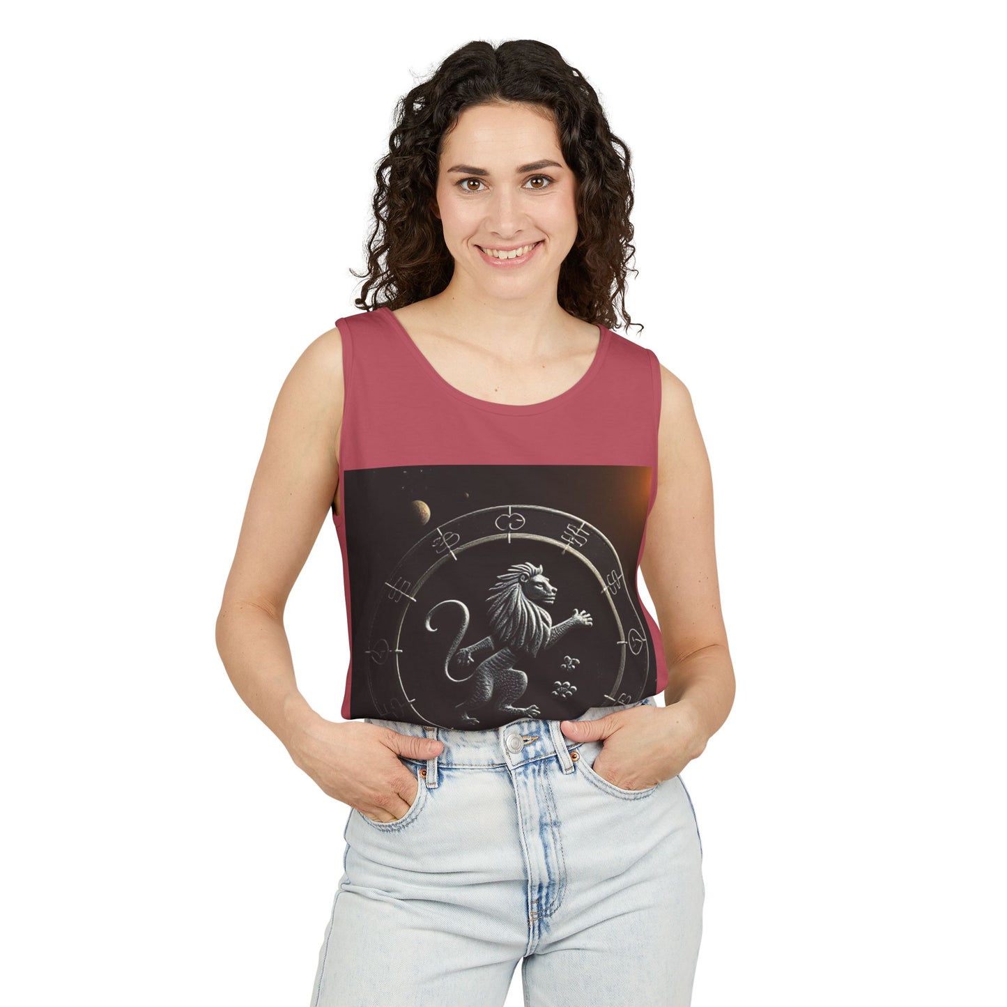 Unisex Garment-Dyed, Tank Top, Leo Design, Space Animal, 100% US cotton