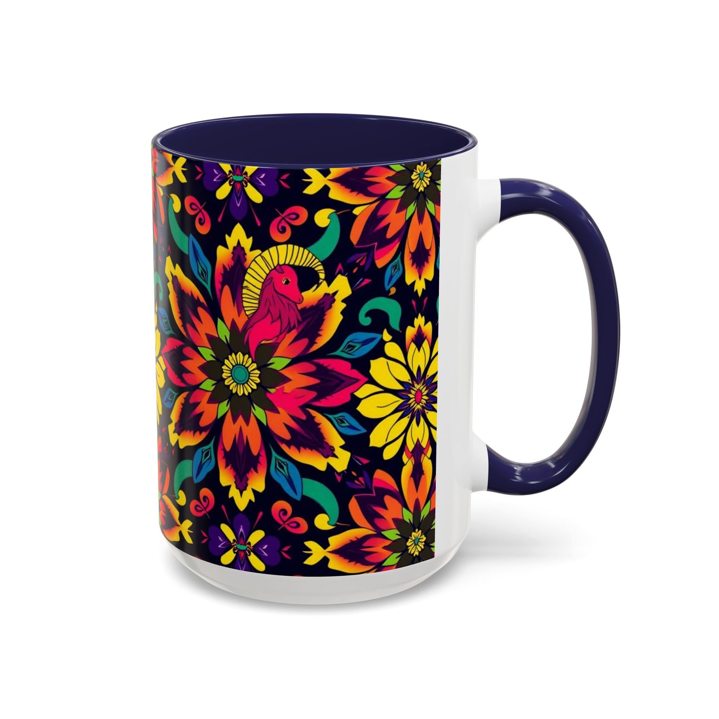 Accent Coffee Mug, Capricorn, Zodiac v4, Flower Pattern, (11, 15oz)