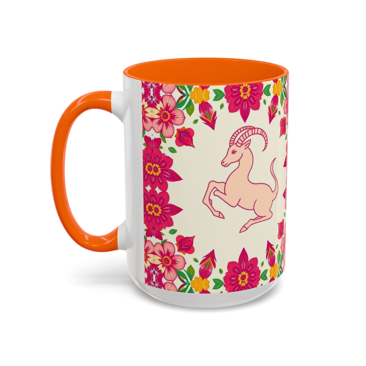 Accent Coffee Mug, Capricorn, Zodiac v2, Flower Pattern, (11, 15oz)