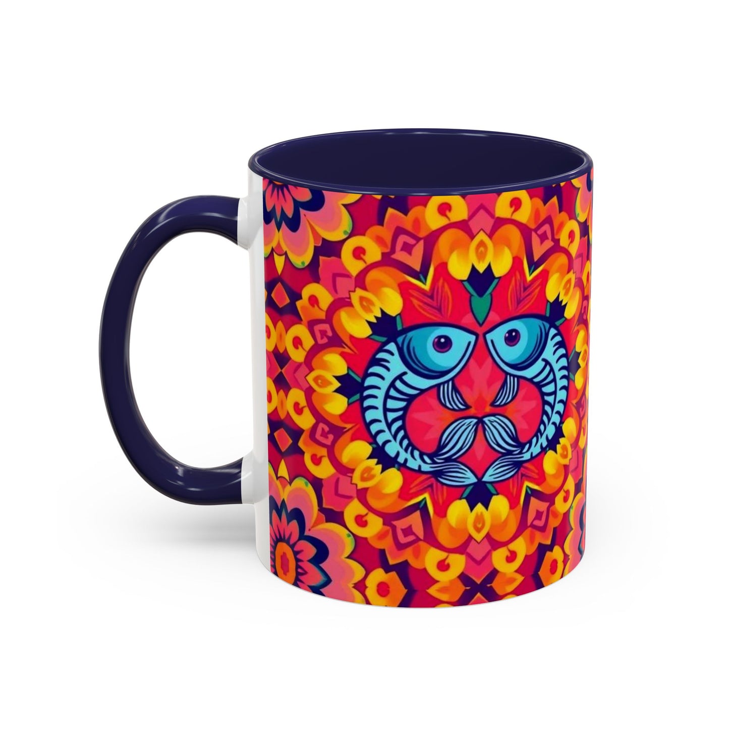 Accent Coffee Mug, Pisces, Zodiac v1, Flower Pattern, (11, 15oz)