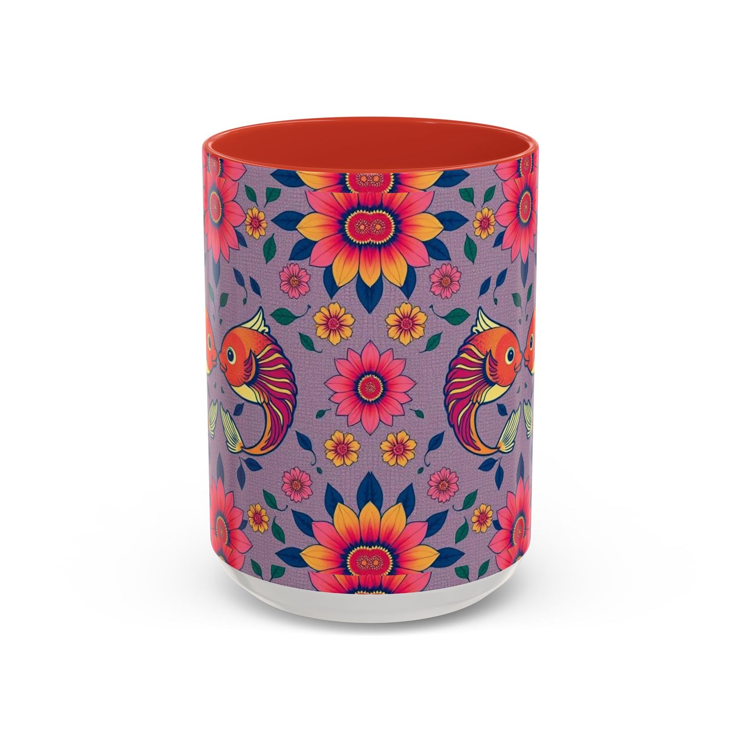 Accent Coffee Mug, Pisces, Zodiac v2, Flower Pattern, (11, 15oz)