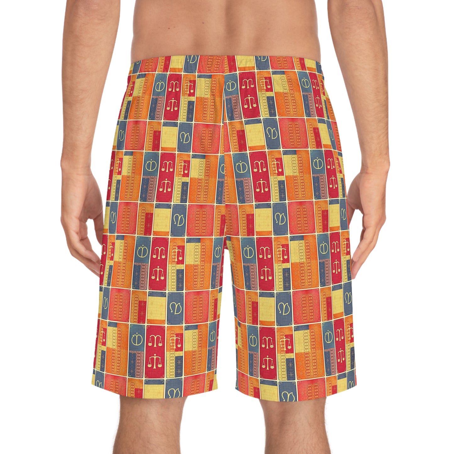 Men's Board Shorts, (AOP), Libra, Zodiac v2, Shape Pattern