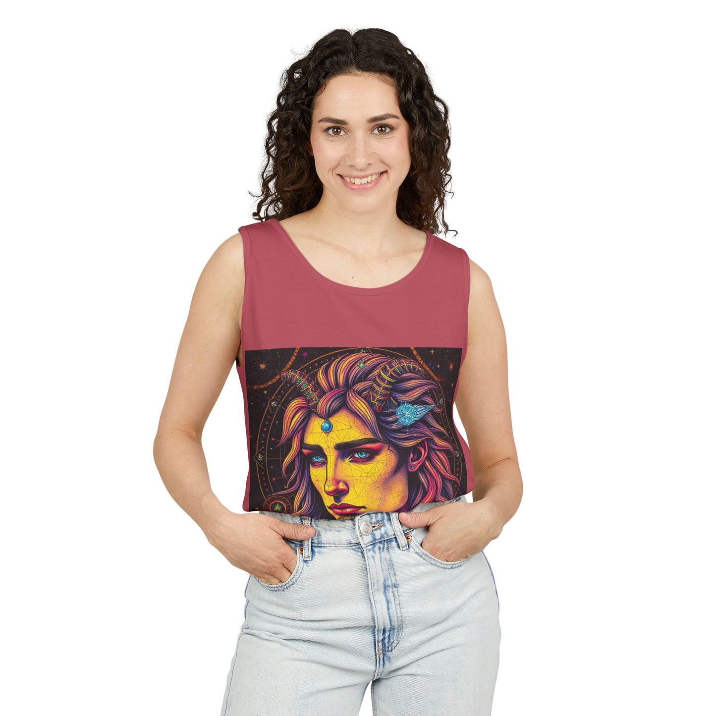 Unisex Garment-Dyed, Tank Top, Aquarius Design, Pop Art v1, 100% Ringspun US cotton