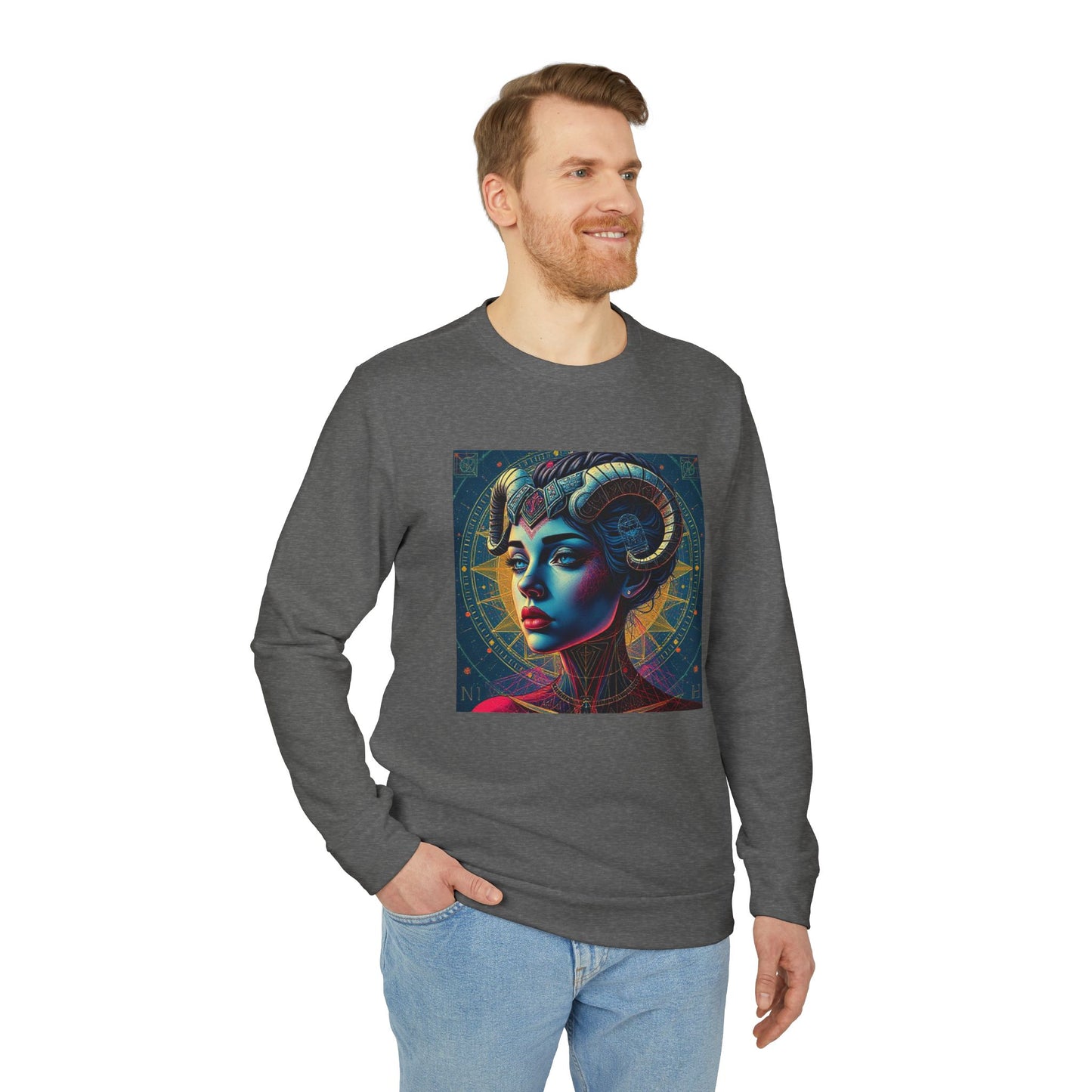 Adidas, Unisex Fleece Crewneck Sweatshirt, Aries, Pop Art, Zodiac