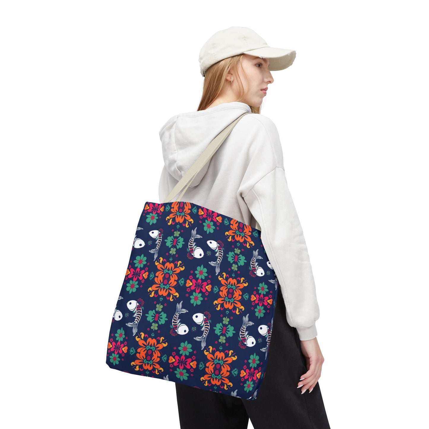 Tote Bag (AOP), Pisces, Zodiac, Flower Pattern