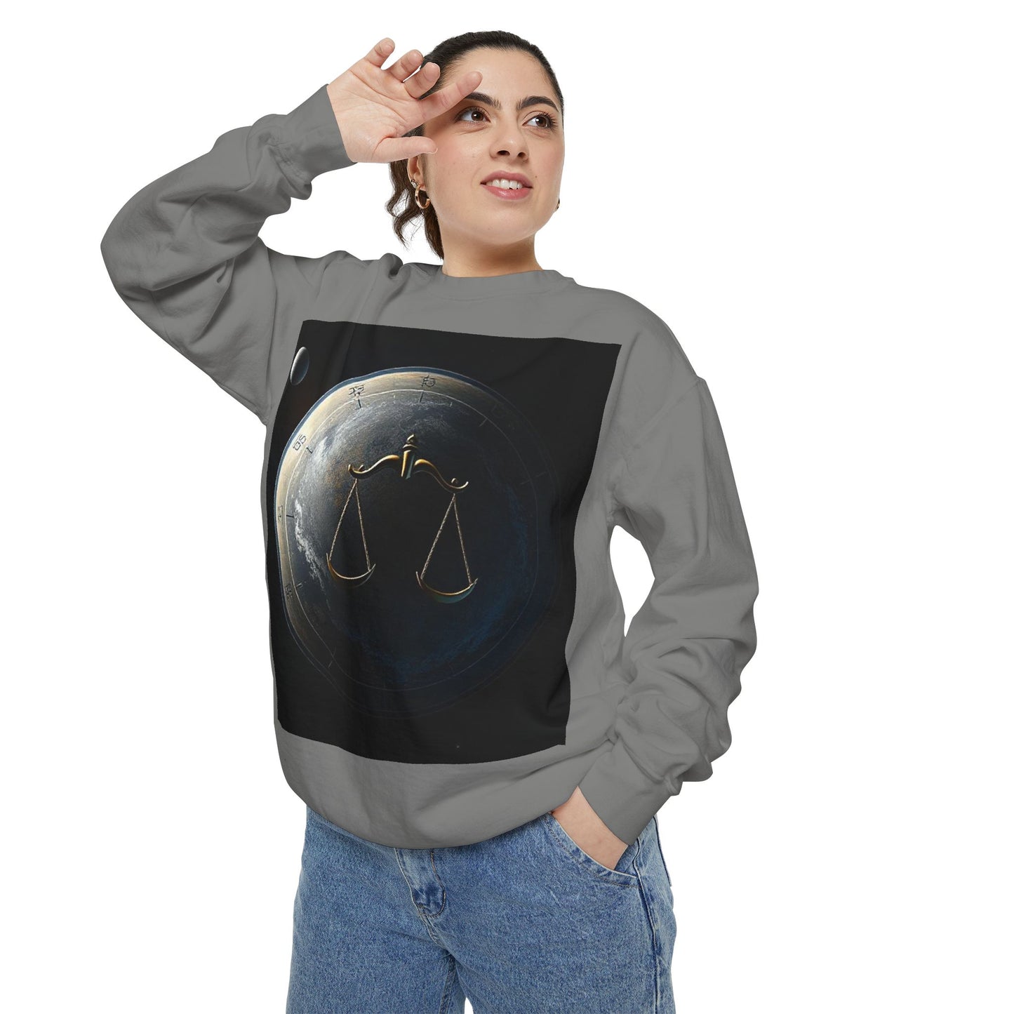 Garment-Dyed Sweatshirt, Unisex, Space Animal Design, Libra