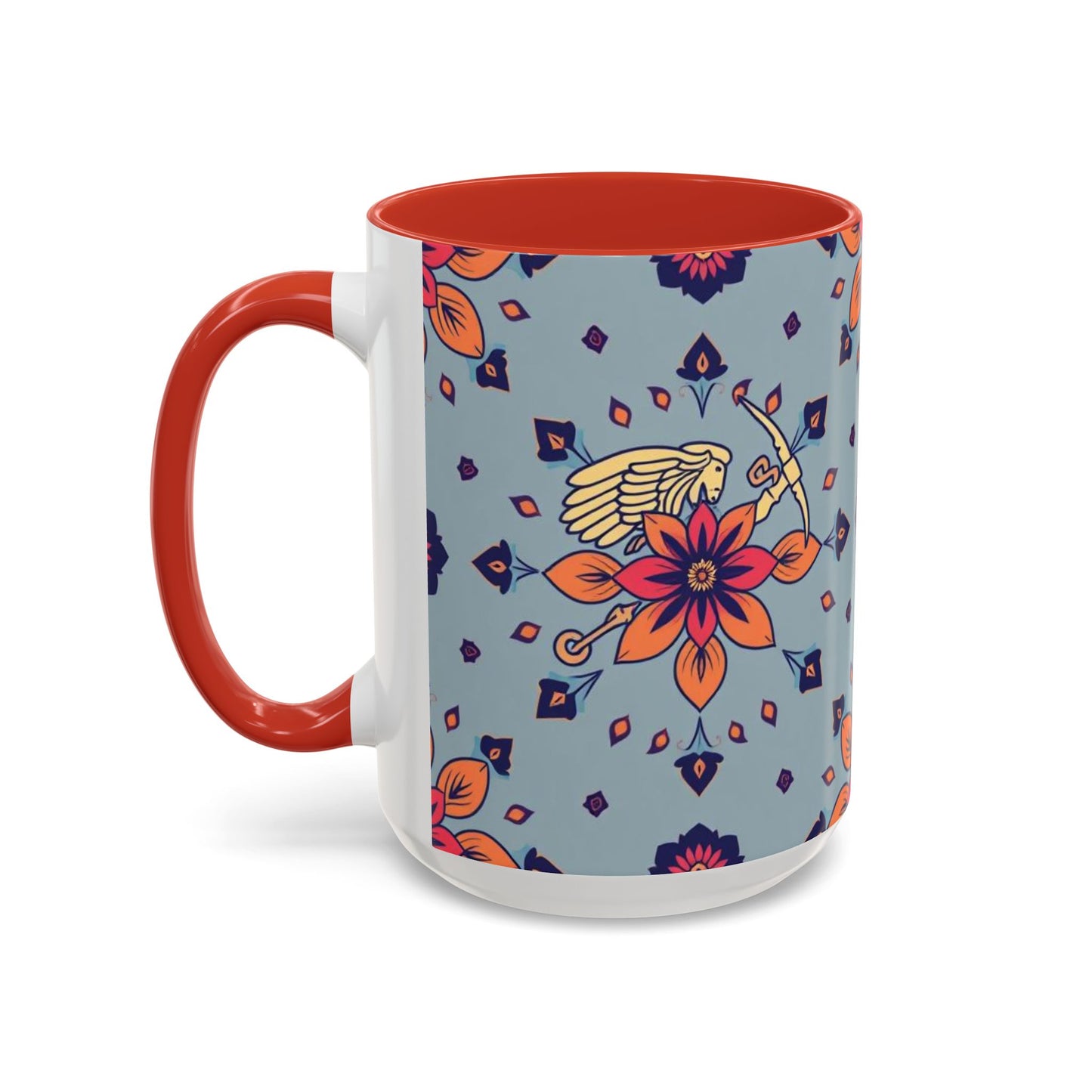 Accent Coffee Mug, Sagittarius, Zodiac v3. Flower Pattern, (11, 15oz)