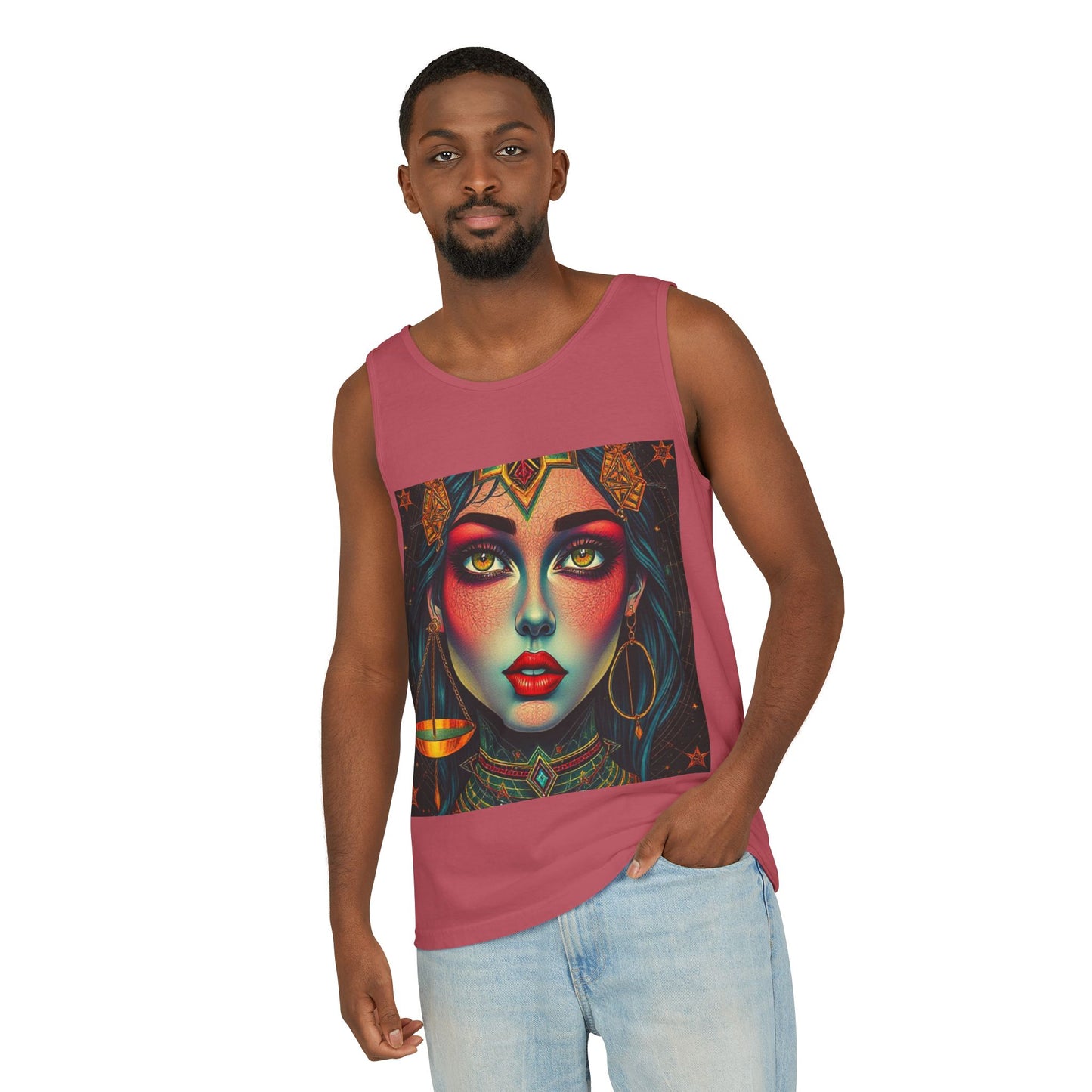 Unisex Garment-Dyed, Tank Top, Libra Design, Pop Art, 100% US cotton