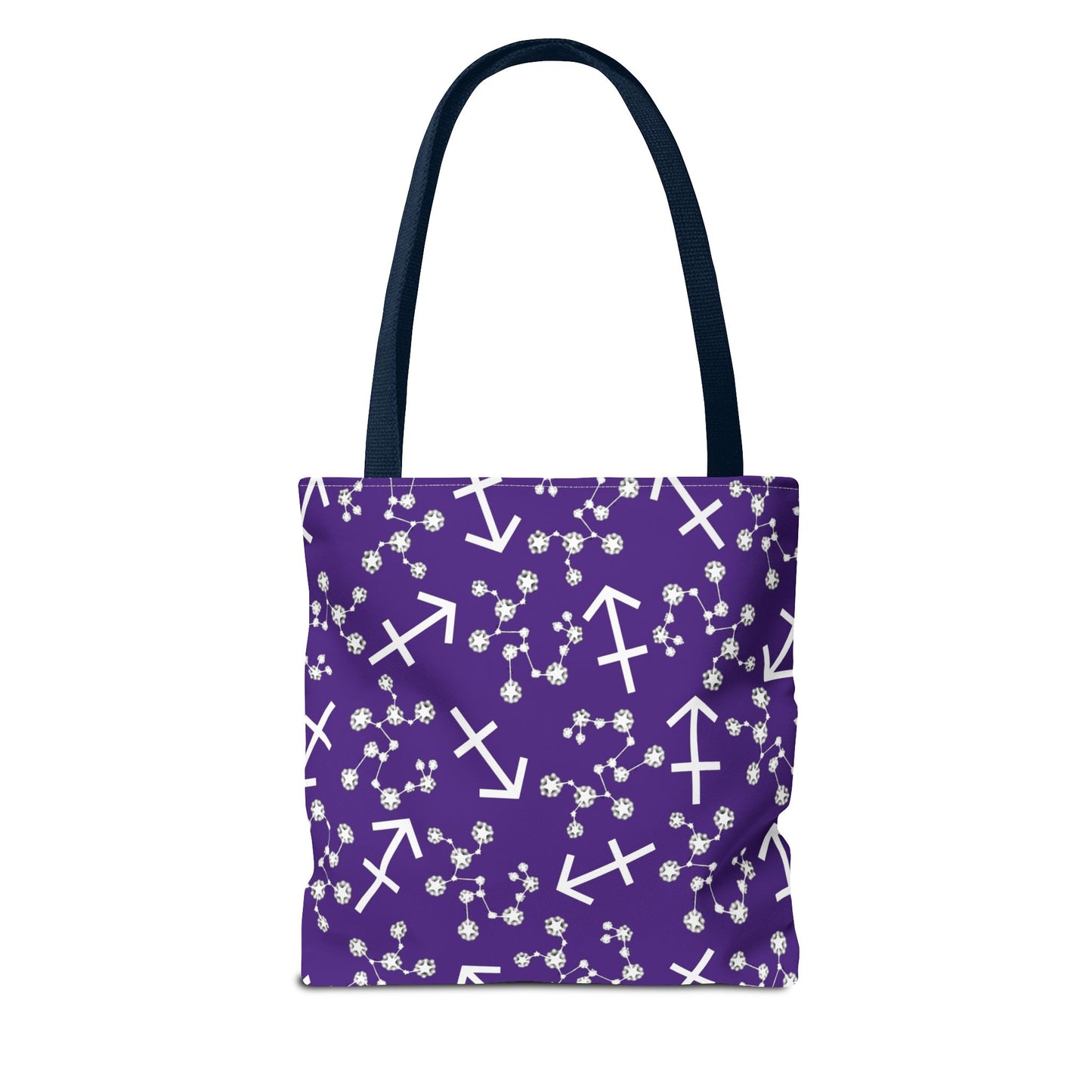 Tote Bag, Sagittarius Zodiac Sign, AOP, (Purple, White Print)