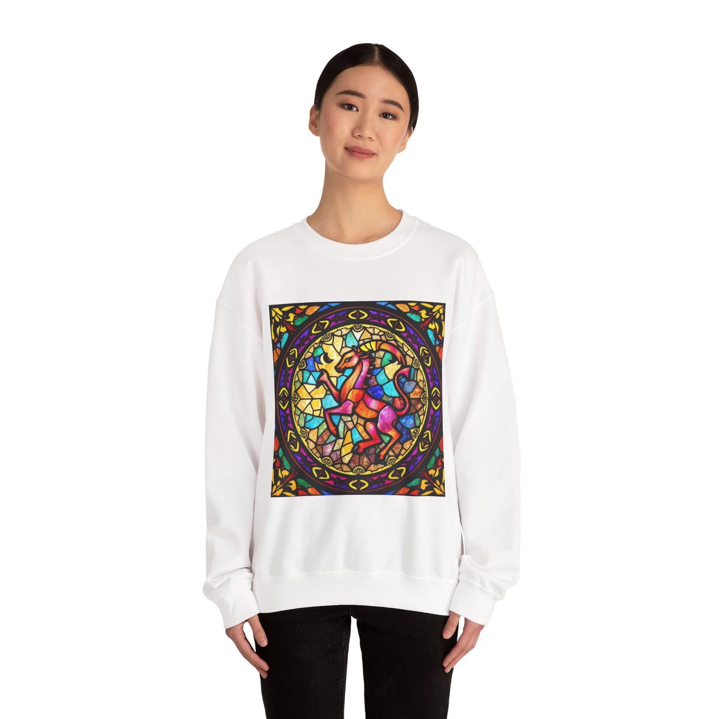 Unisex Heavy Blend™ Crewneck Sweatshirt, Glass, Aries Zodiac Design