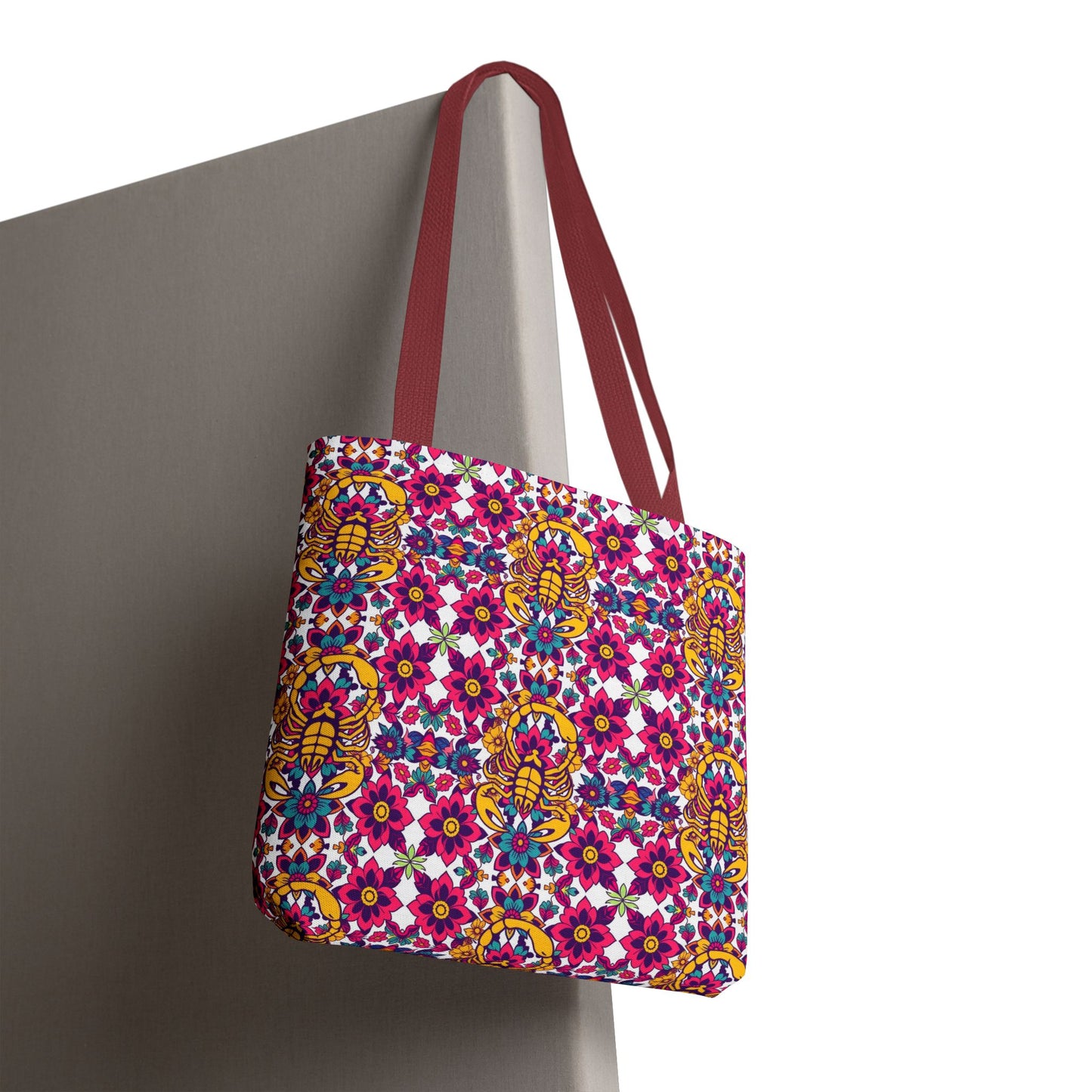 Tote Bag, (AOP), Scorpio, Zodiac v4, Flower Pattern