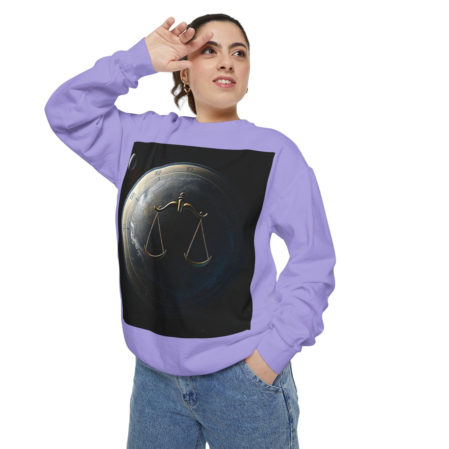 Garment-Dyed Sweatshirt, Unisex, Space Animal Design, Libra