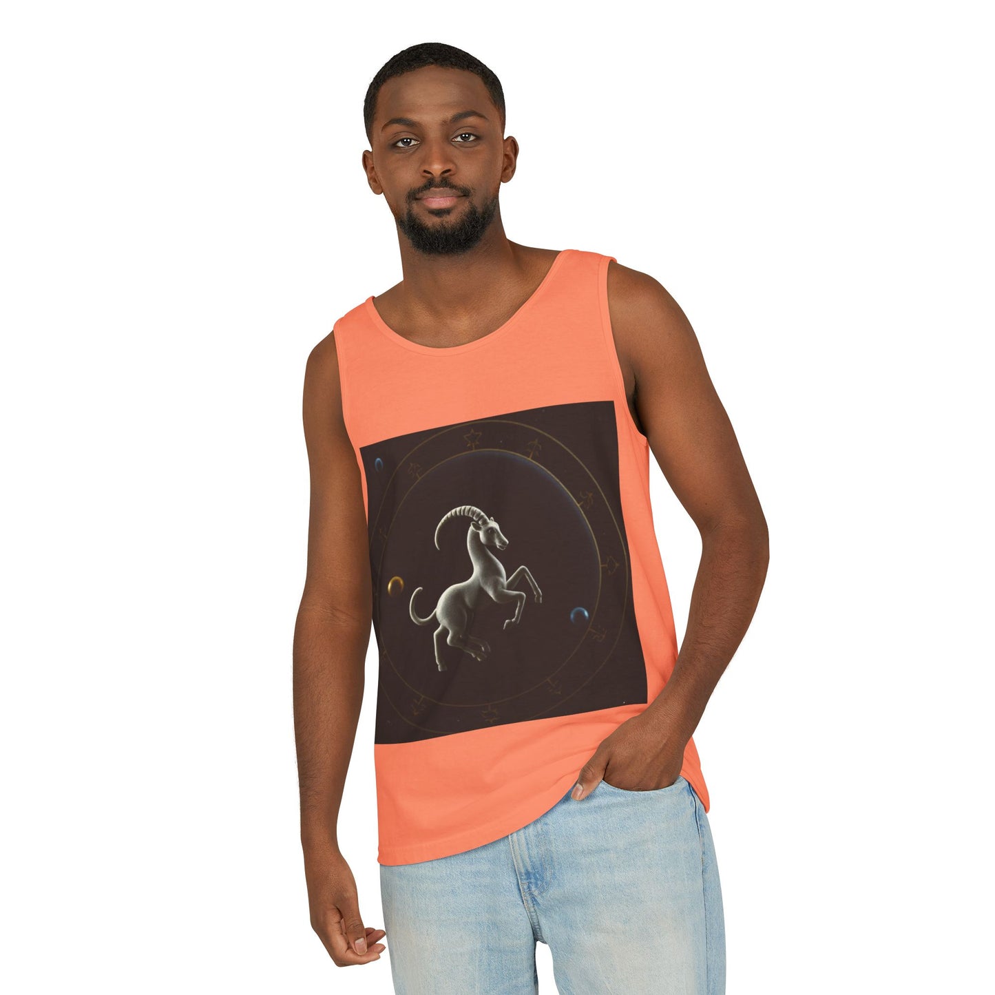 Unisex Garment-Dyed, Tank Top, Capricorn Design, Space Animal v1, 100% US cotton