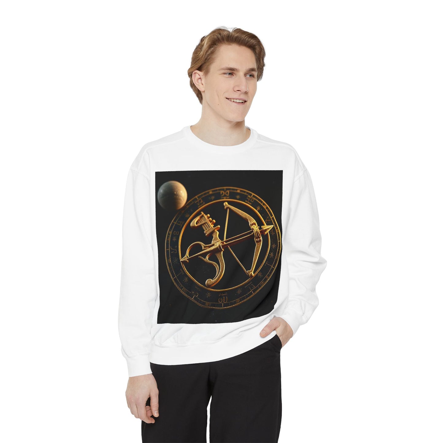Garment-Dyed Sweatshirt, Unisex, Space Symbol Design, Sagittarius