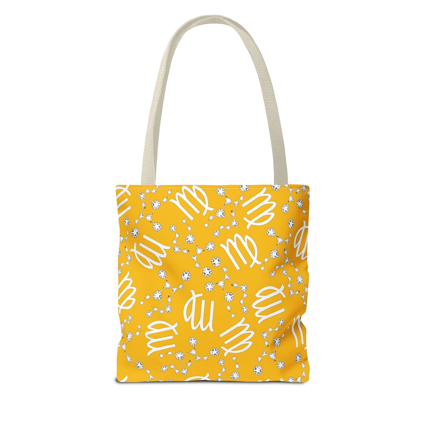 Tote Bag, Virgo Zodiac Sign, AOP, (Yellow White)