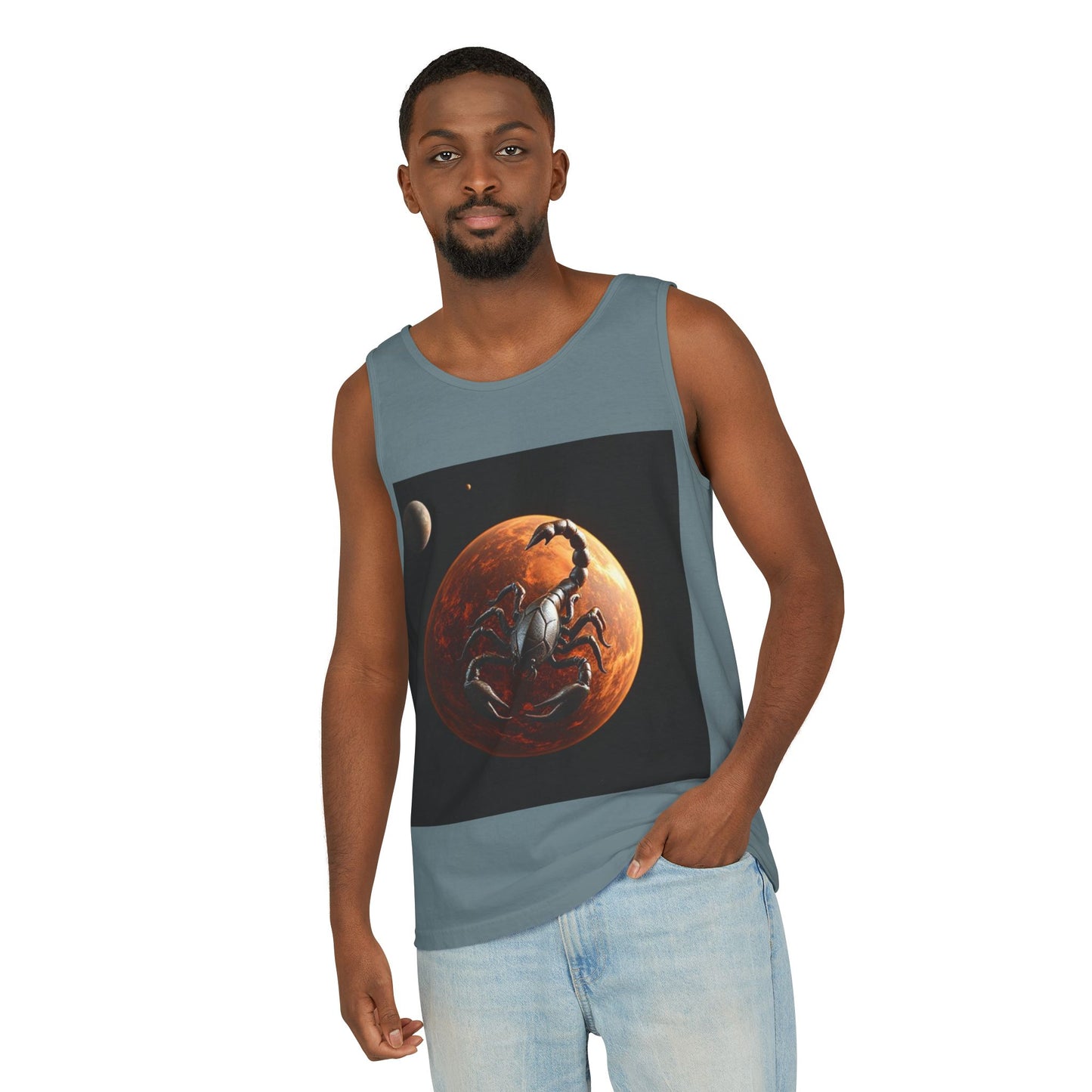 Unisex Garment-Dyed, Tank Top, Scorpio Design, Planet Symbol, 100% US cotton