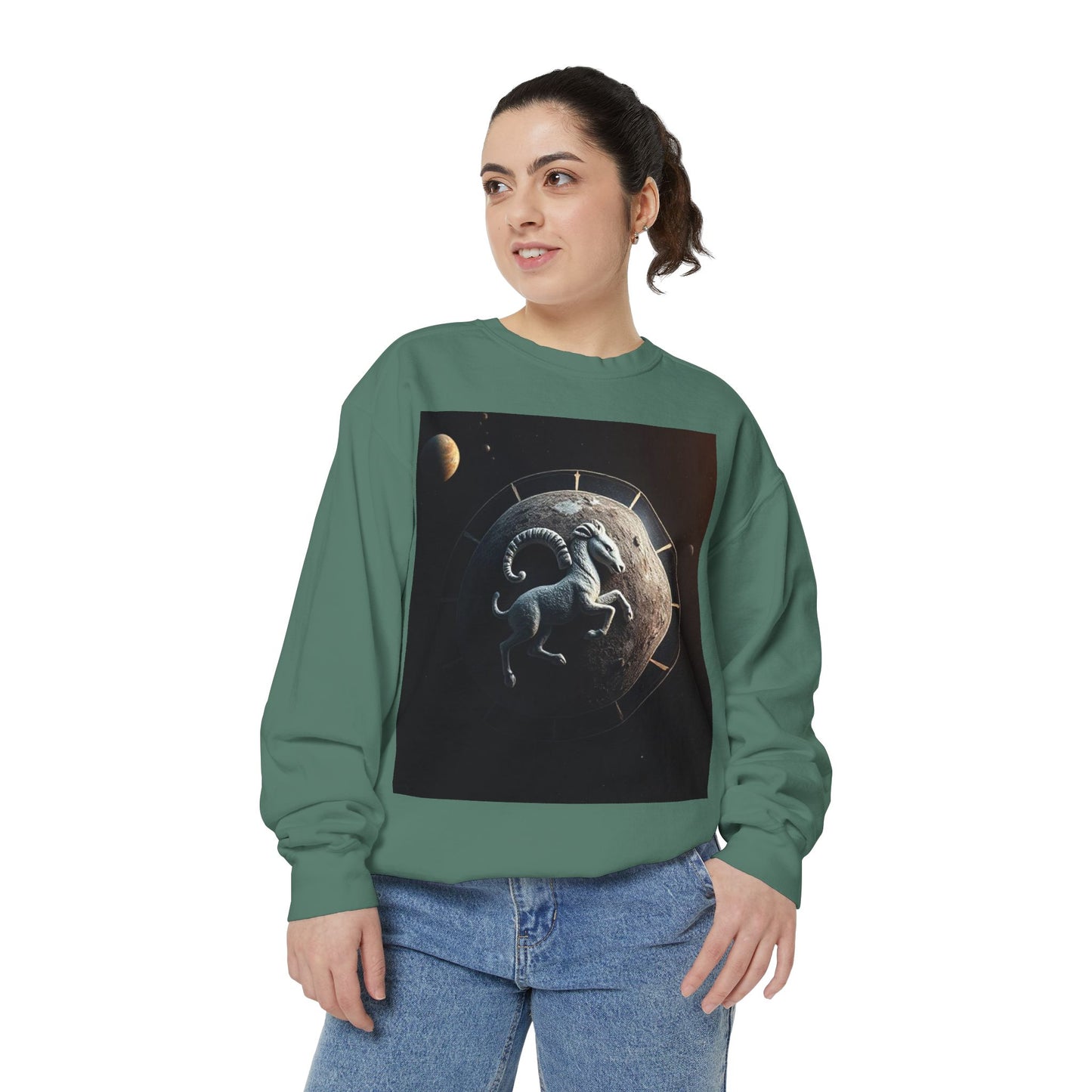 Garment-Dyed Sweatshirt, Unisex, Space Animal Design, Aries