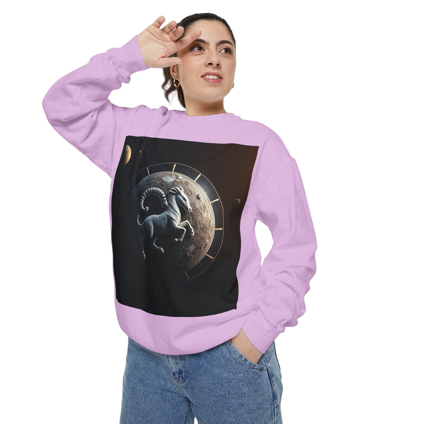 Garment-Dyed Sweatshirt, Unisex, Space Animal Design, Aries