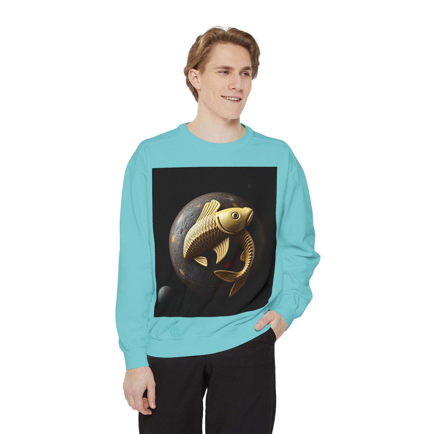 Garment-Dyed Sweatshirt, Unisex, Space Animal Design v1, Pisces
