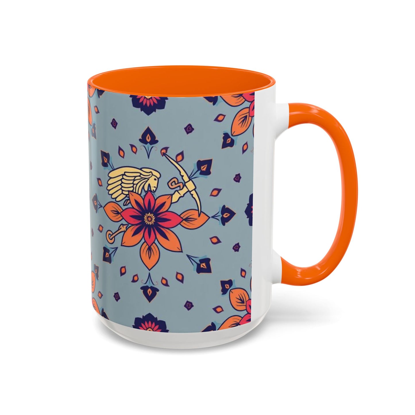 Accent Coffee Mug, Sagittarius, Zodiac v3. Flower Pattern, (11, 15oz)