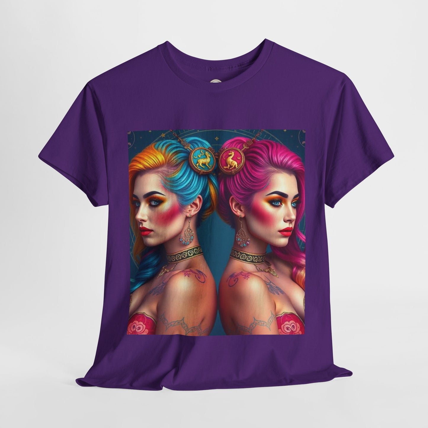 Unisex Heavy Cotton T-Shirt, Gemini, Zodiac v2, Sexy Art