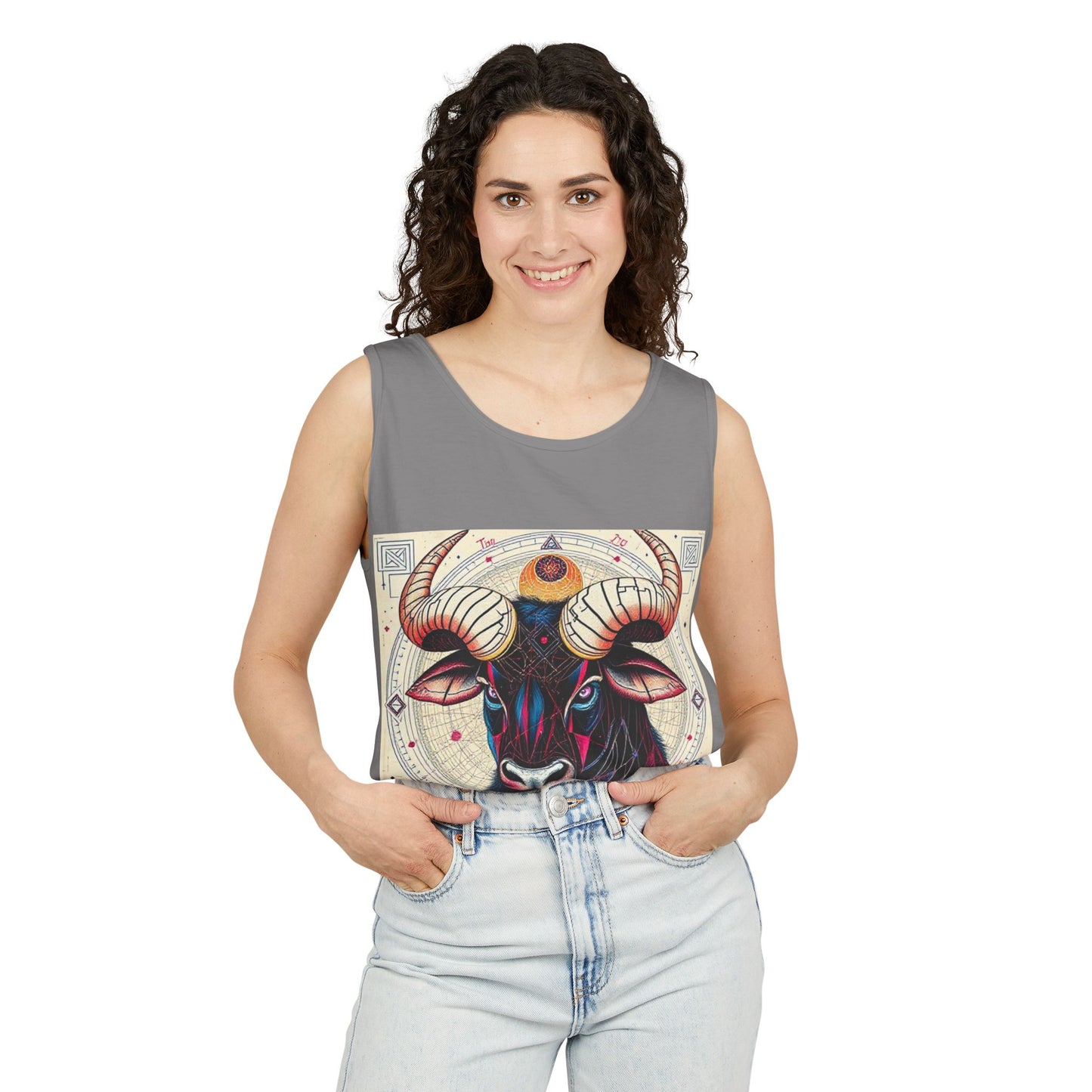 Unisex Garment-Dyed, Tank Top, Taurus Design, Pop Art, 100% US cotton