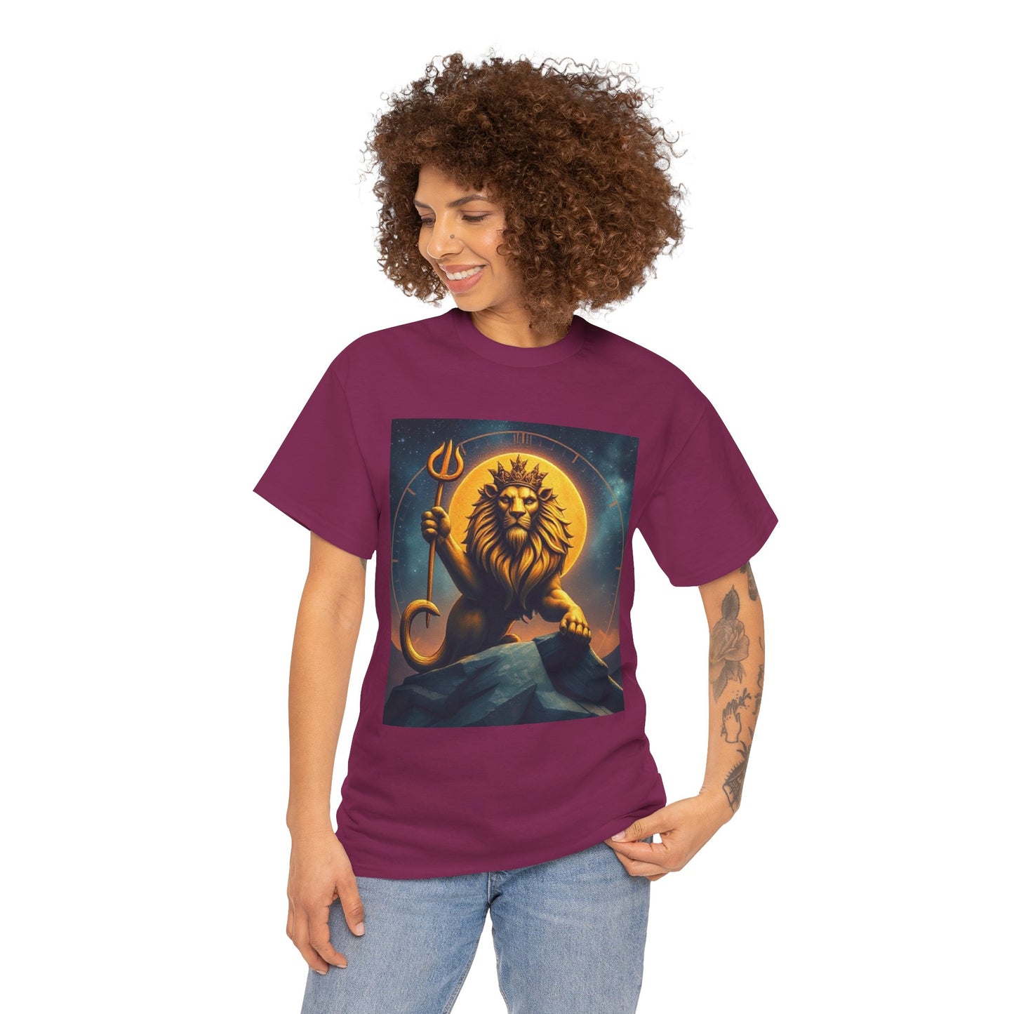 Unisex Heavy Cotton T-Shirt, King of Lions v2, Leo Zodiac Design