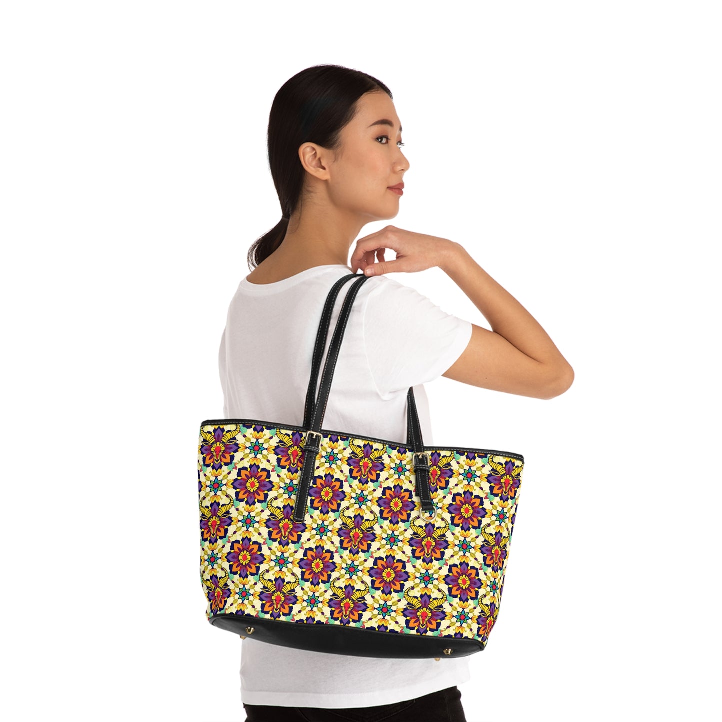 Leather Shoulder Bag, Taurus, Zodiac v2, Flower Pattern