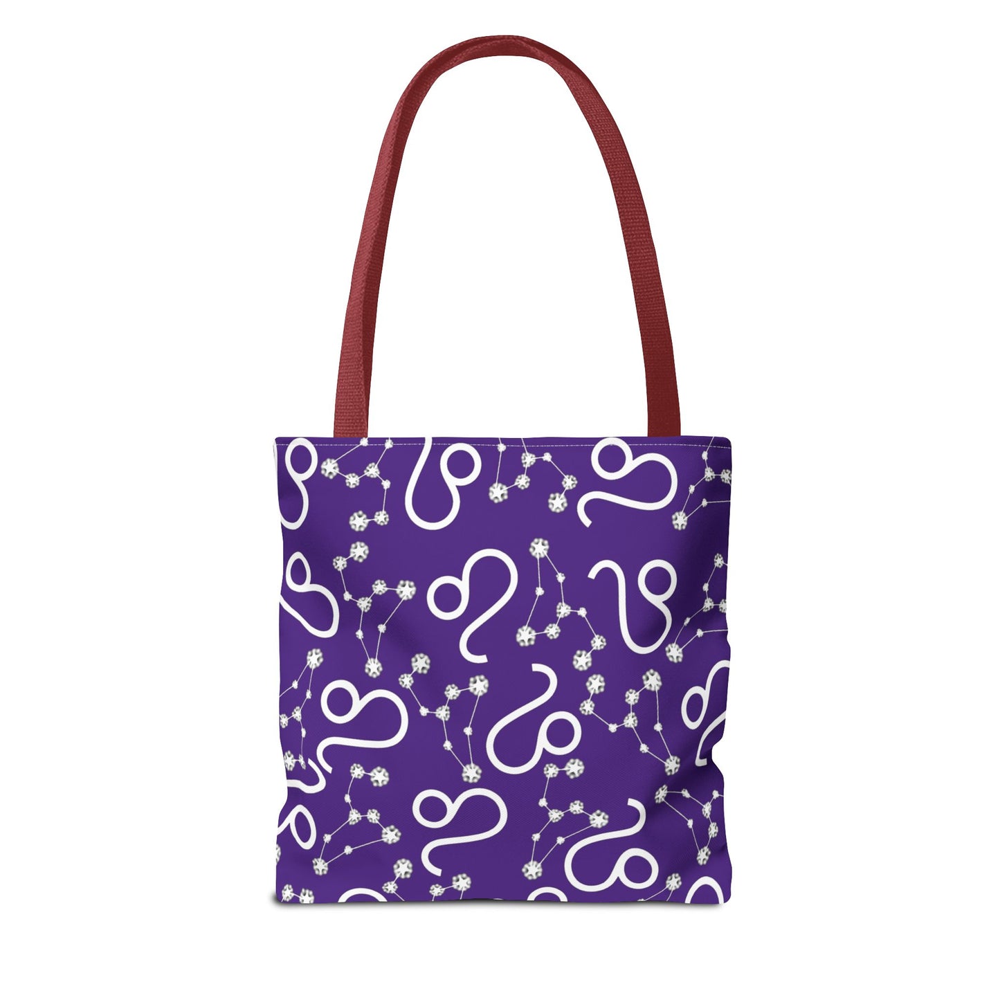 Tote Bag, Leo Zodiac Sign, AOP, (Purple, White)