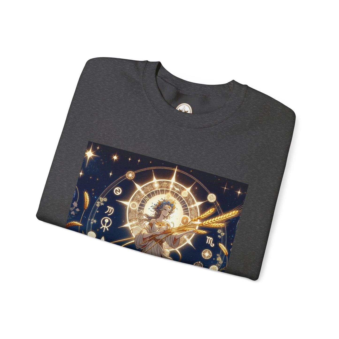 Unisex Heavy Blend™ Crewneck Sweatshirt, anime girl in wheat field, Virgo Zodiac Design
