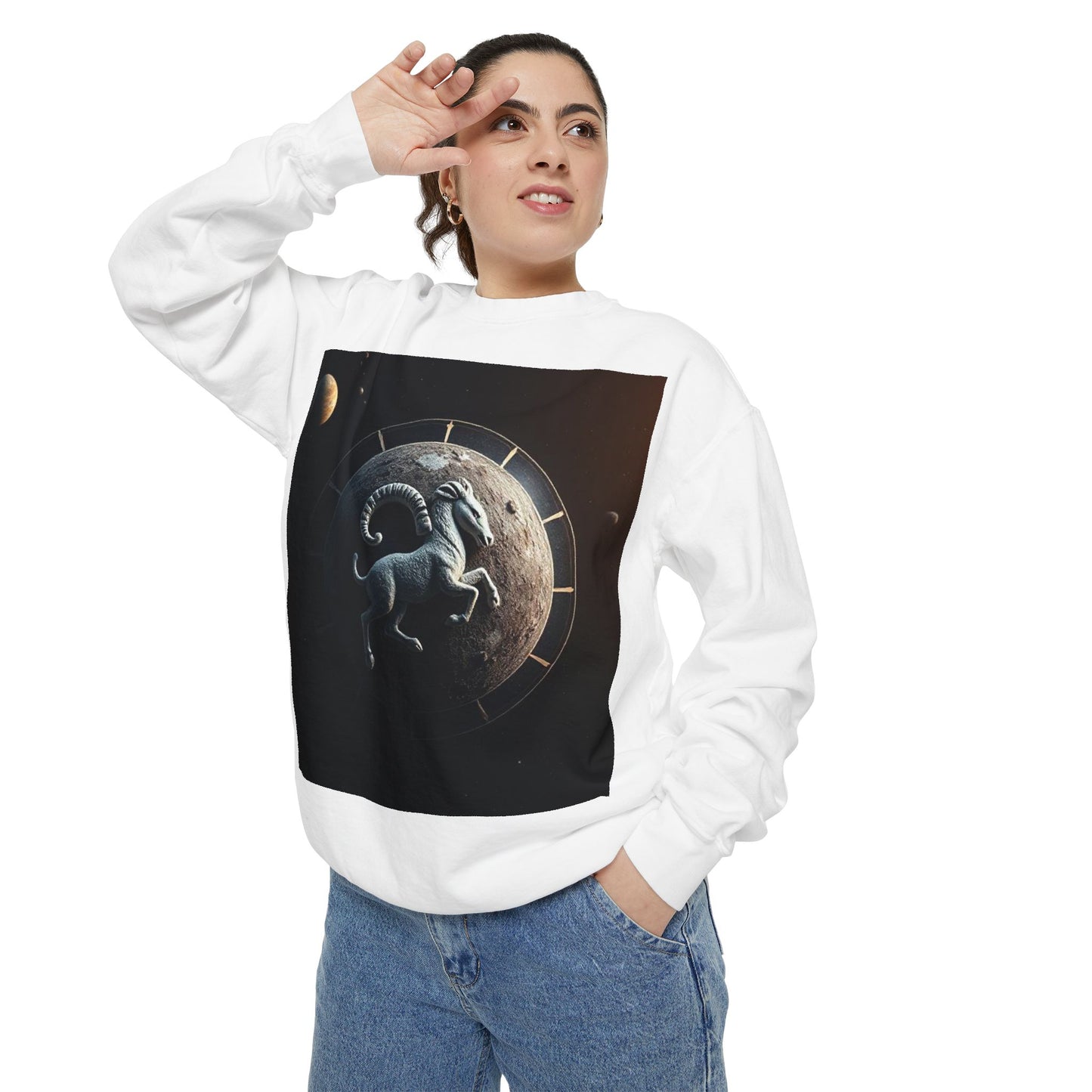 Garment-Dyed Sweatshirt, Unisex, Space Animal Design, Aries