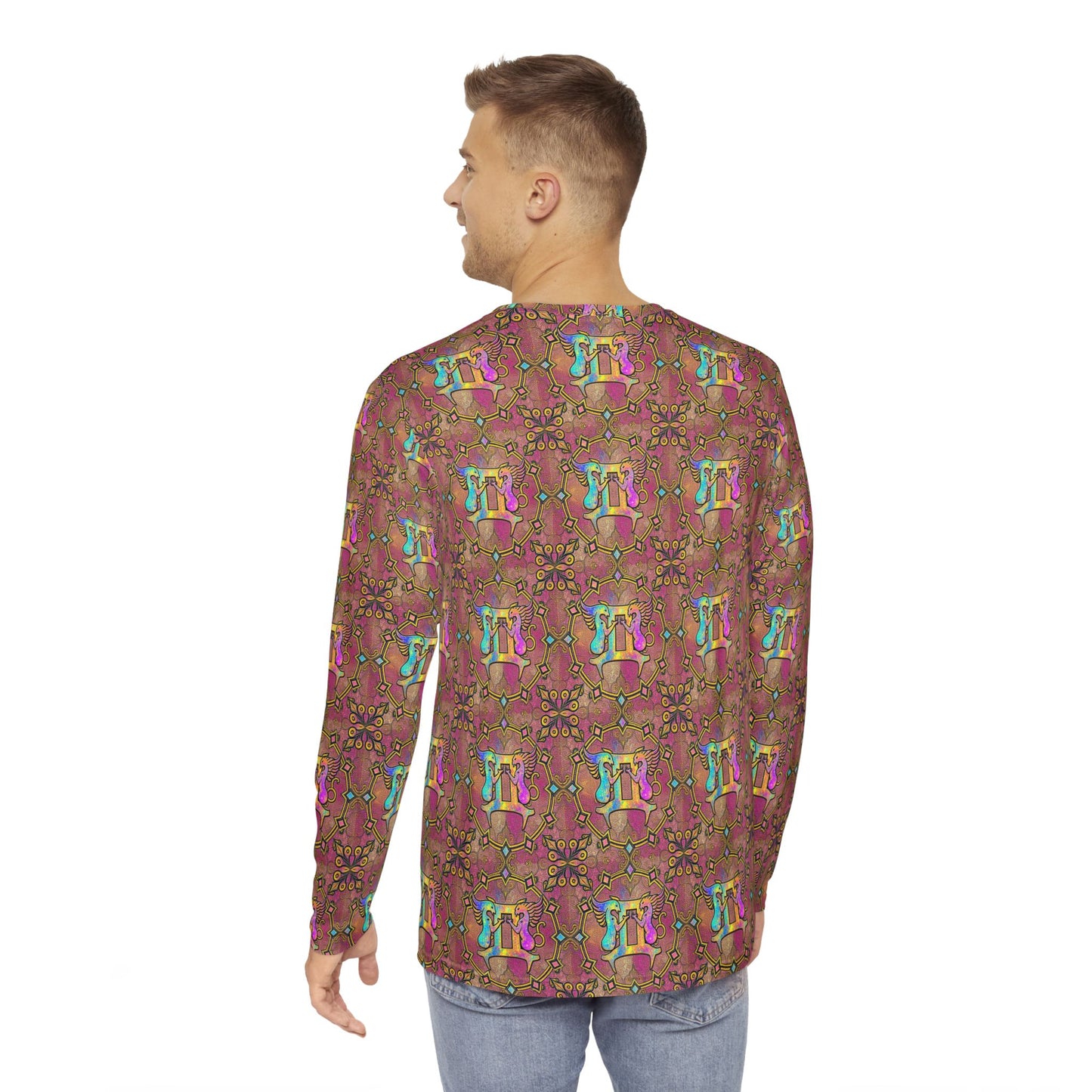 Men's Long Sleeve Shirt, (AOP), Gemini, Zodiac v3, Pattern