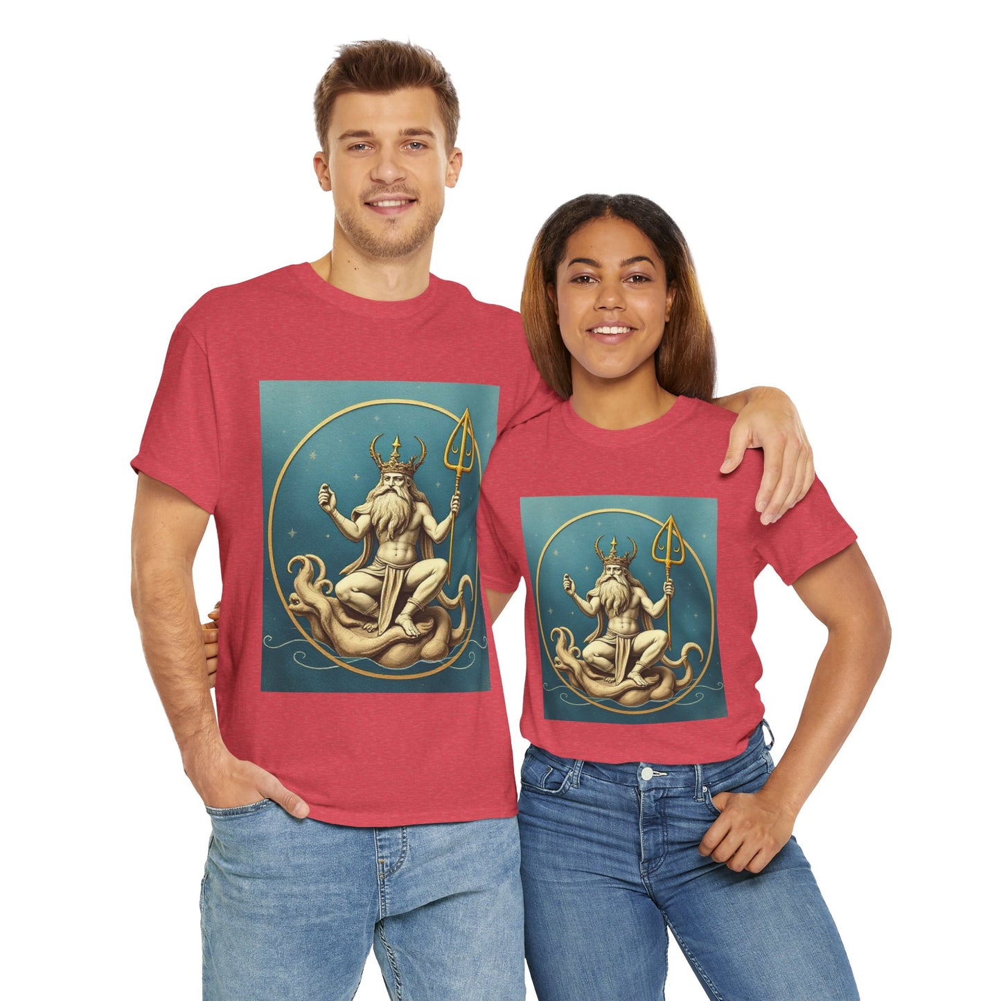Unisex Heavy Cotton T-Shirt, Aquarius God 2v, Zodiac Design
