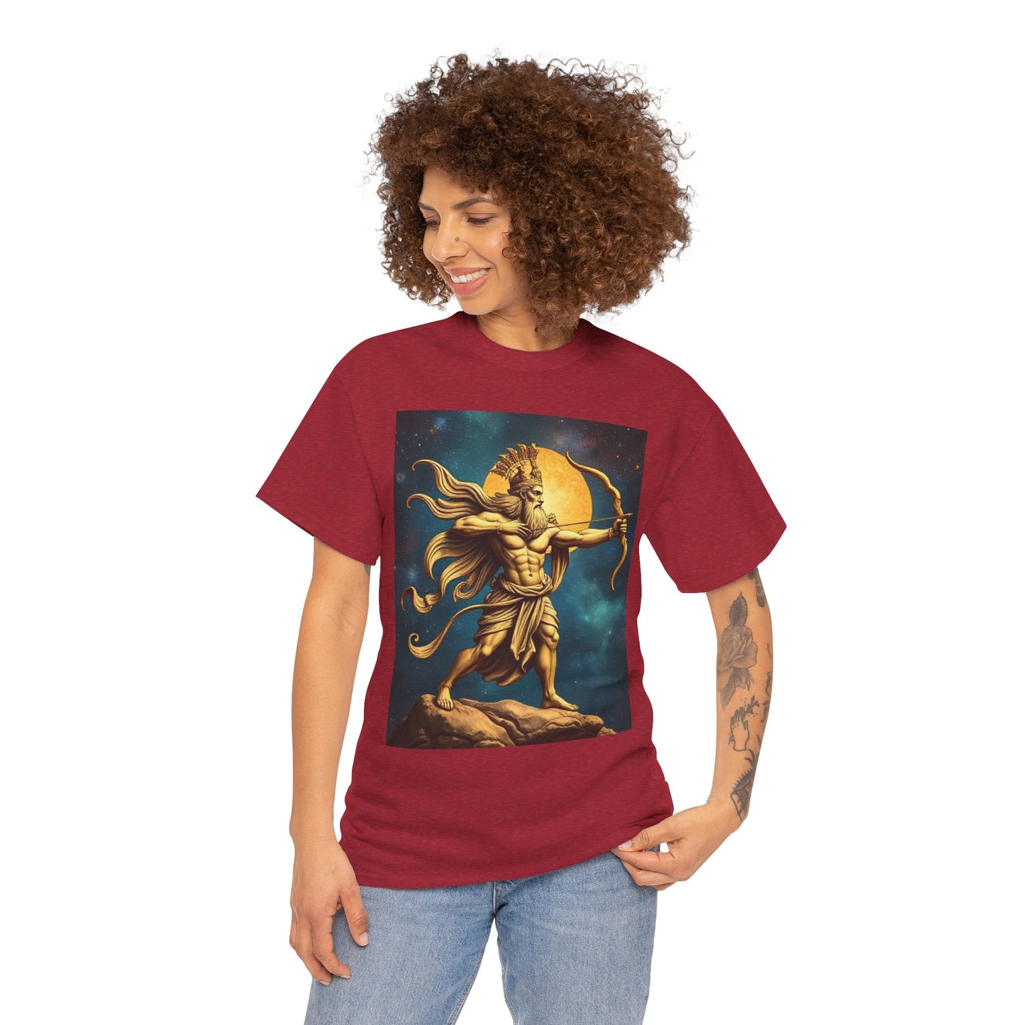 Unisex Heavy Cotton T-Shirt, Midnight Arrow v1, Sagittarius Zodiac Design