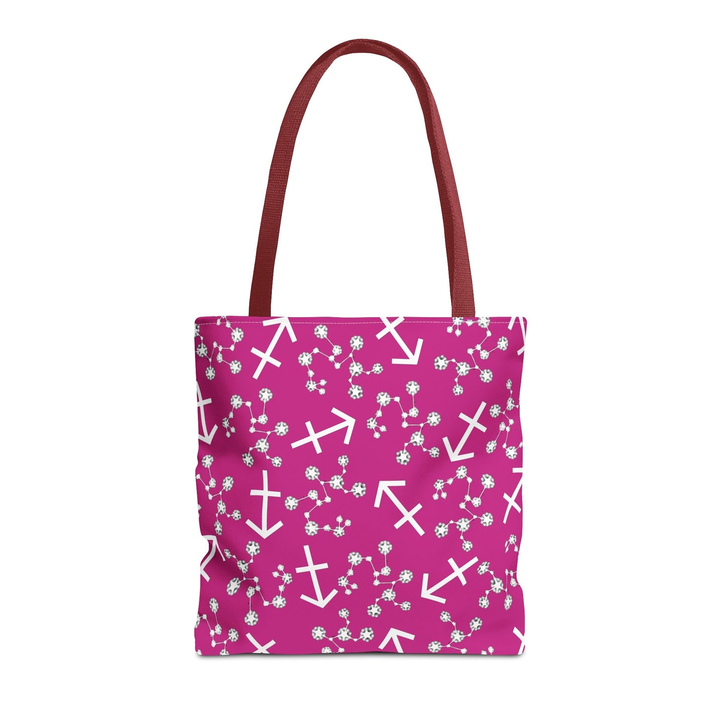 Tote Bag, Sagittarius Zodiac Sign, AOP, (Pink, White Print)