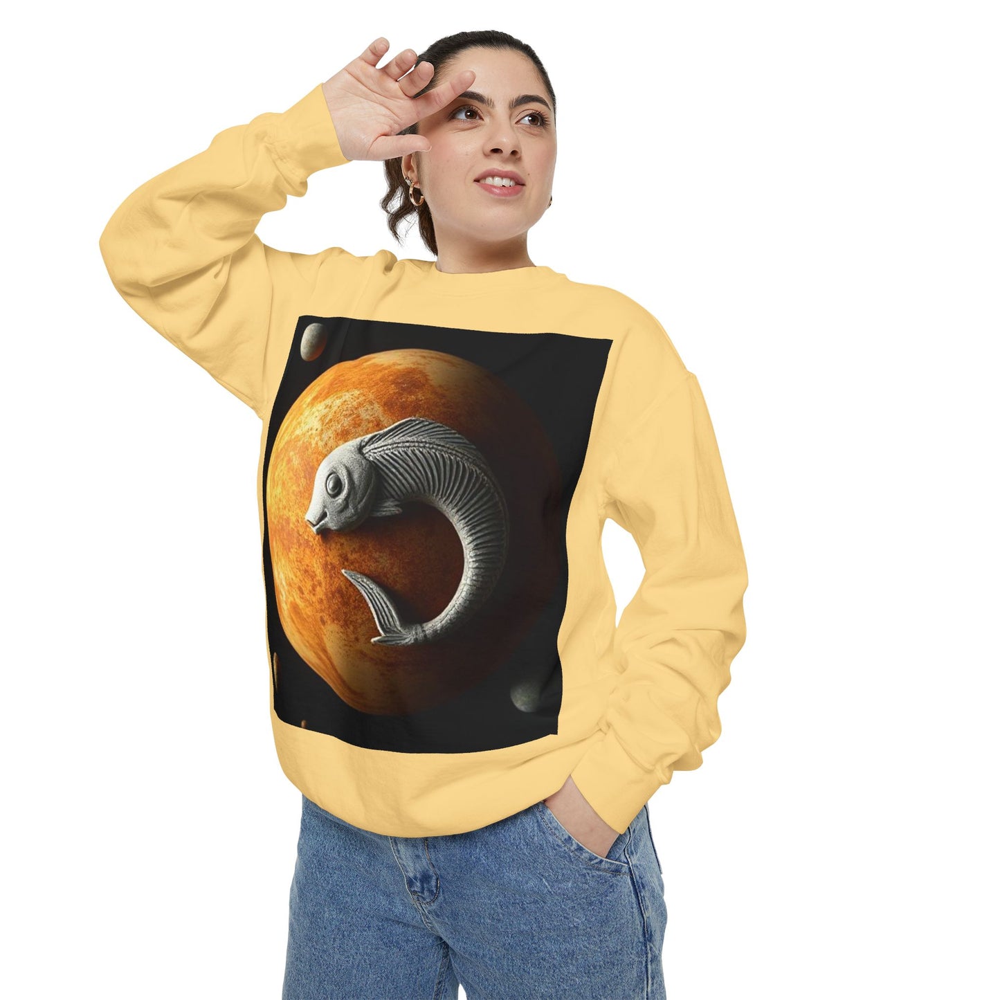 Garment-Dyed Sweatshirt, Unisex, Space Animal Design, Pisces