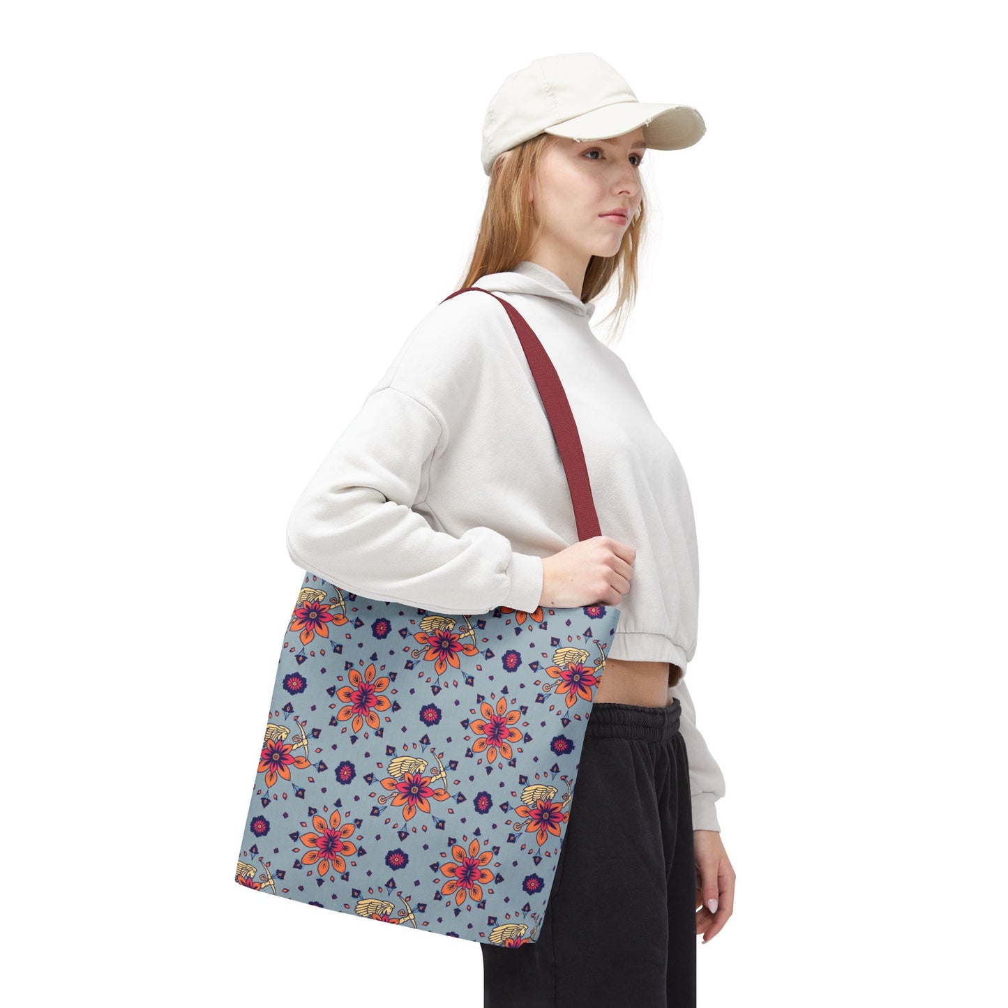 Tote Bag, (AOP), Sagittarius, Zodiac v1, Flower Pattern