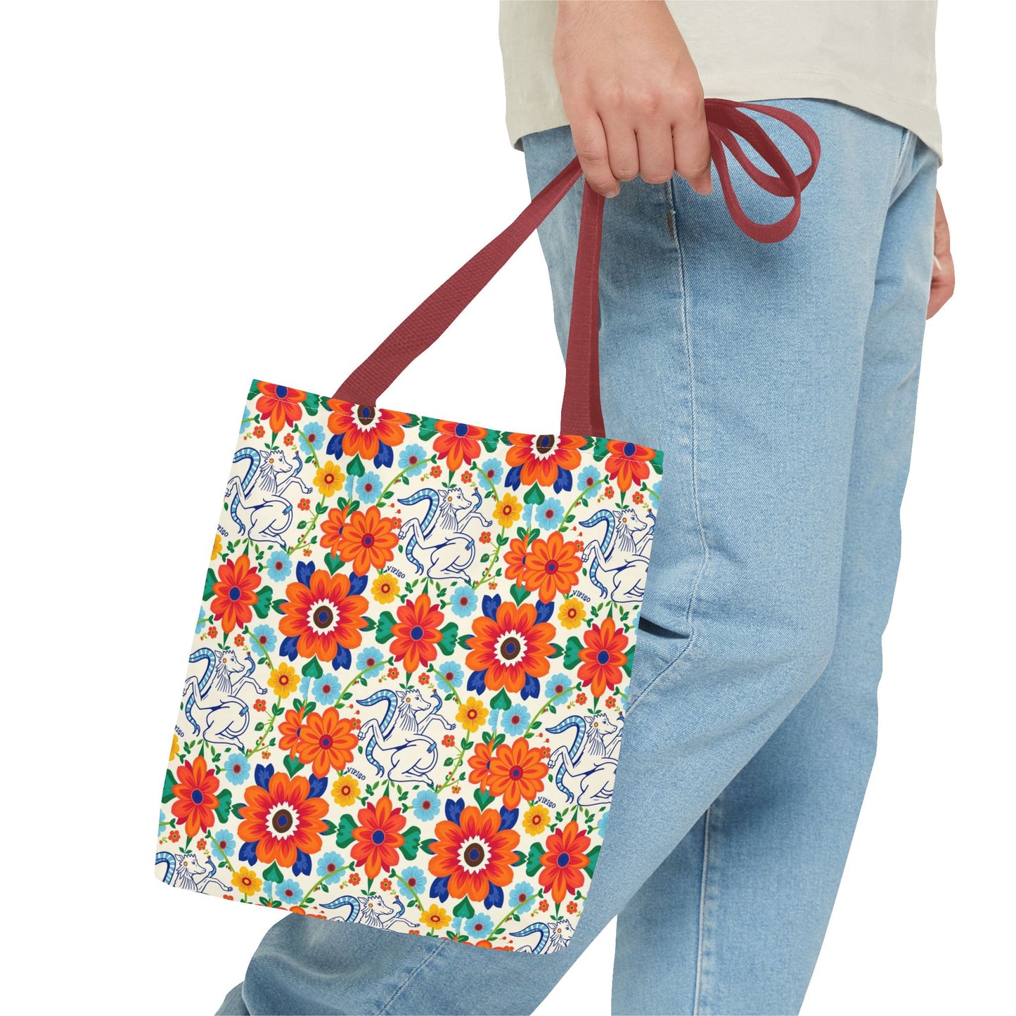 Tote Bag (AOP), Virgo, Zodiac v1, Flower Pattern