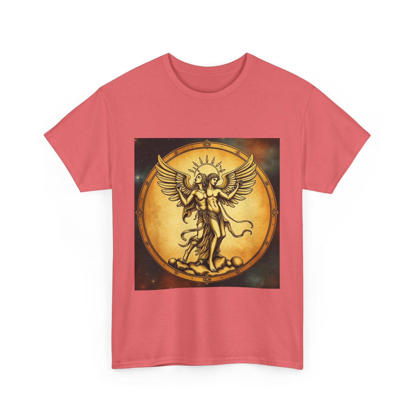 Unisex Heavy Cotton T-Shirt, Twin Angel v1, Gemini Zodiac Design