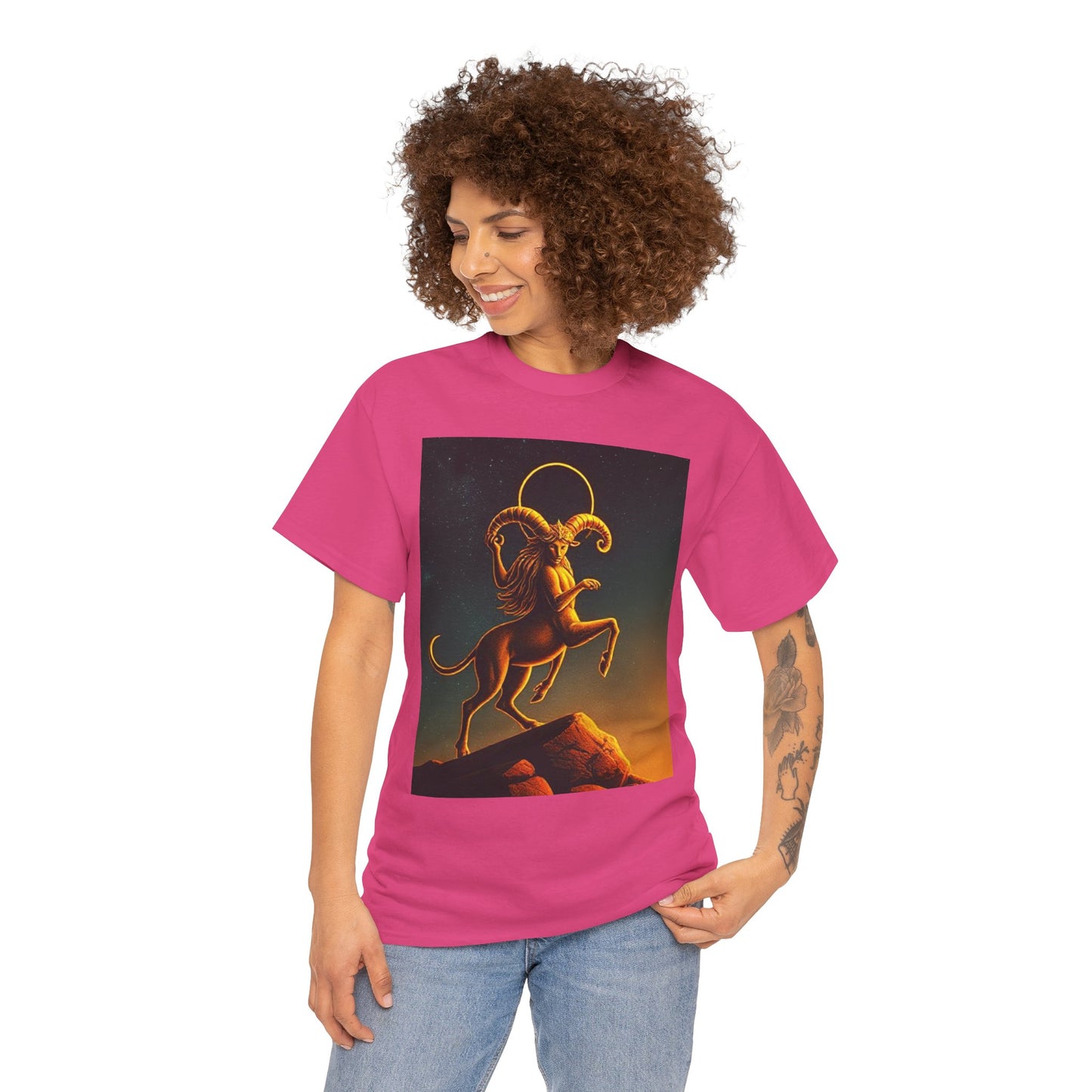 Unisex Heavy Cotton T-Shirt, Mountain Top, Aries Zodiac Design