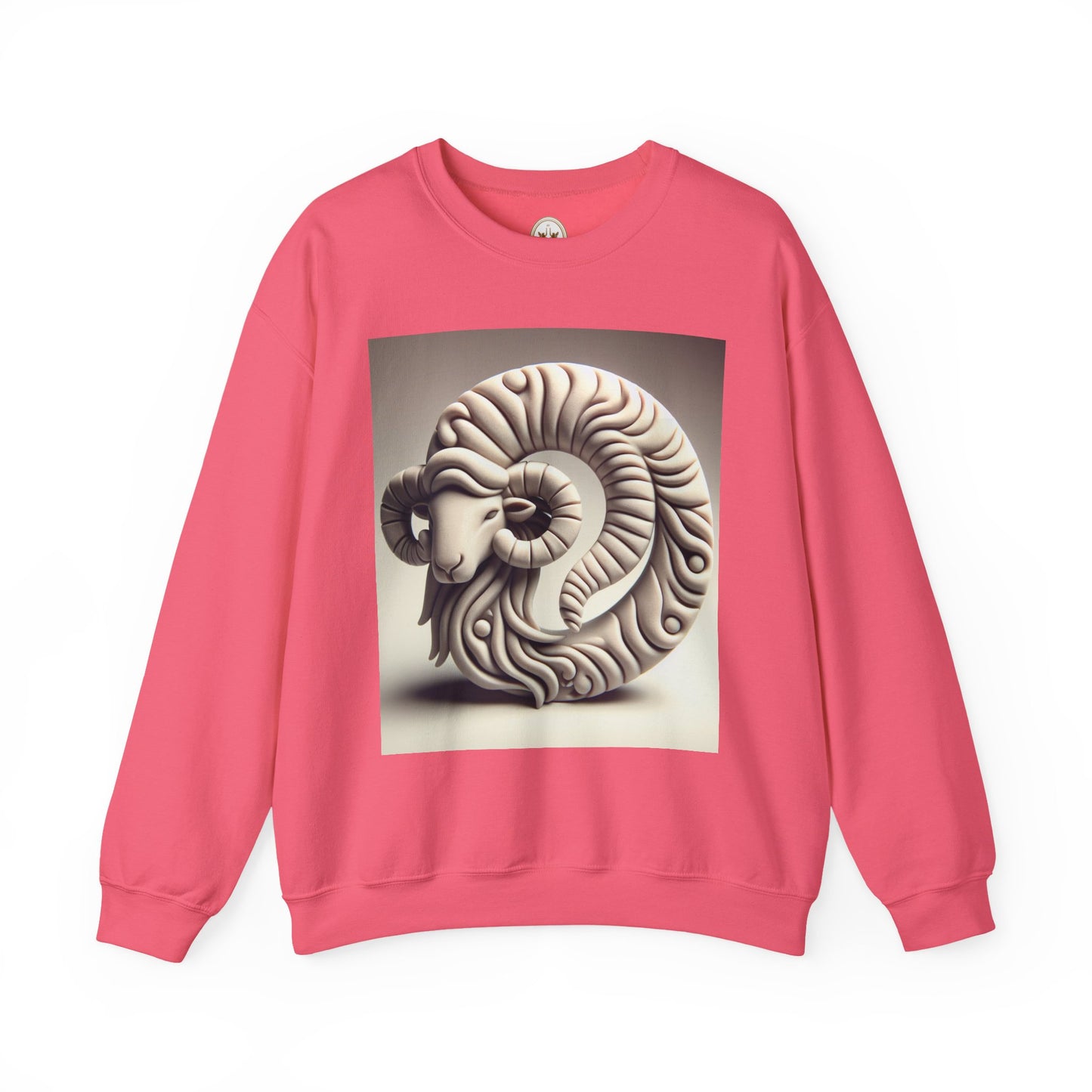 Unisex Heavy Blend™ Crewneck Sweatshirt, Round Statue, Aries Zodiac Design