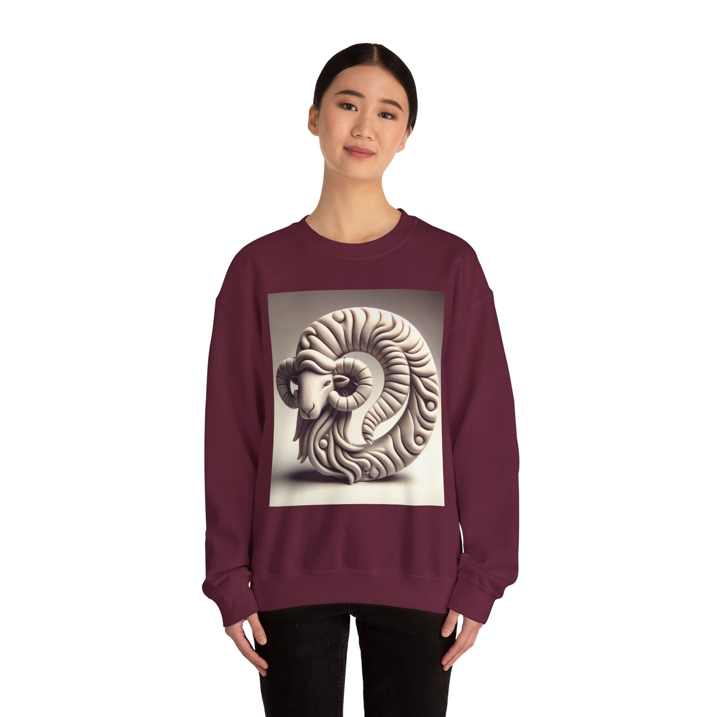 Unisex Heavy Blend™ Crewneck Sweatshirt, Round Statue, Aries Zodiac Design