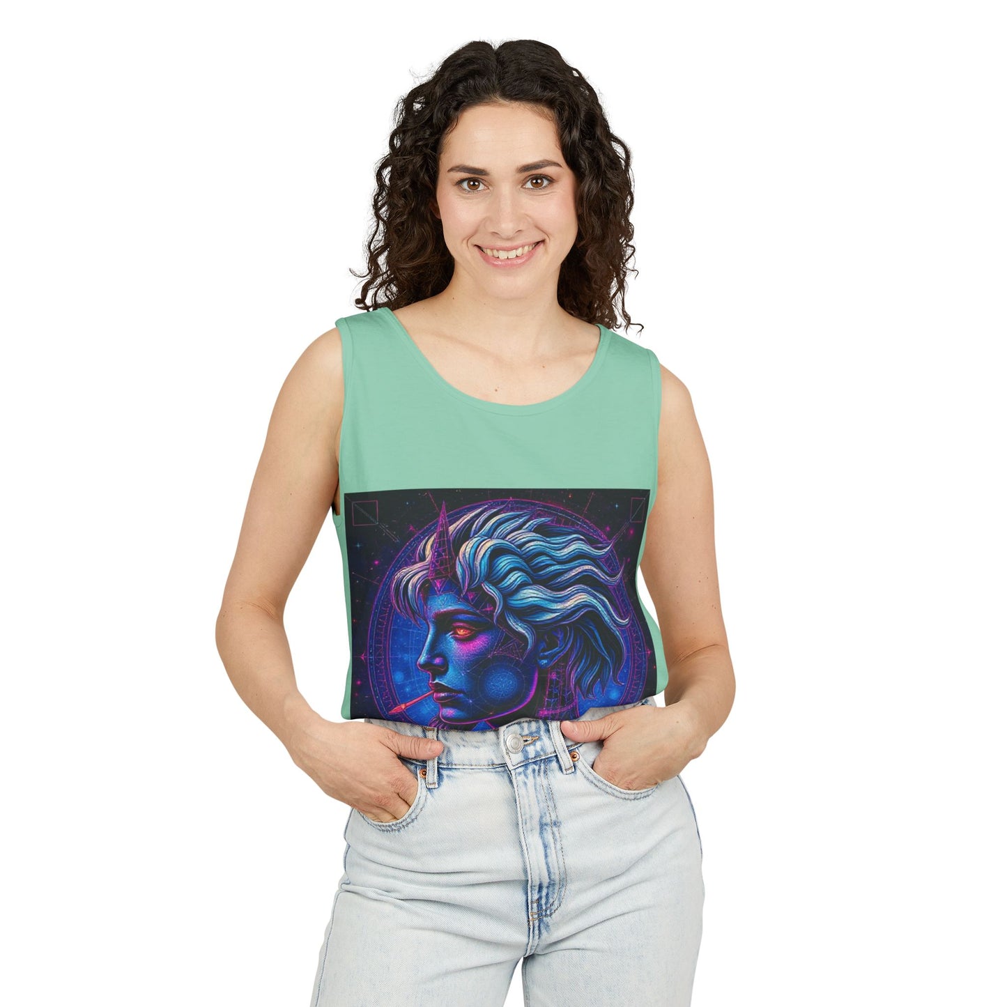 Unisex Garment-Dyed, Tank Top, Gemini, Pop Art v1, 100% US cotton