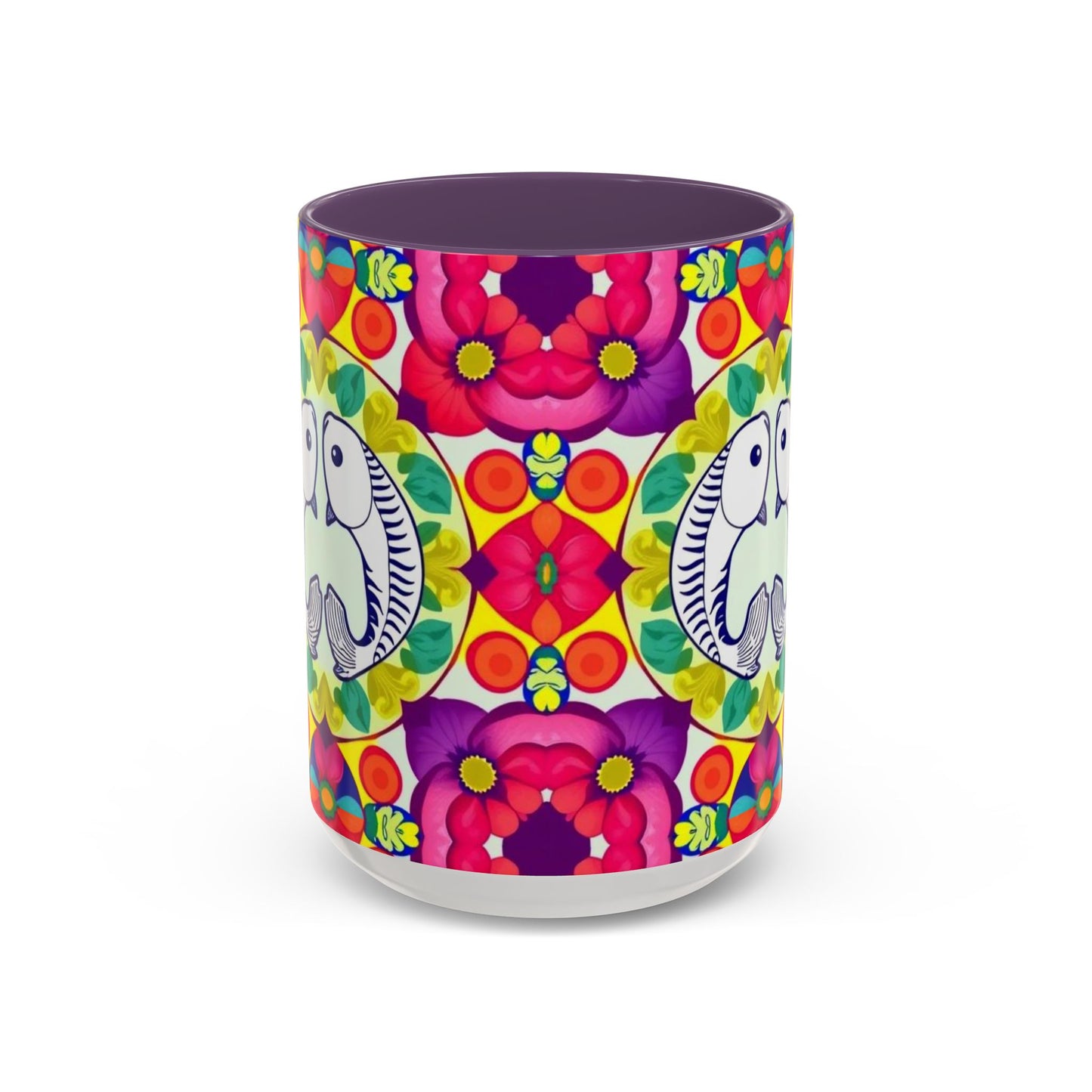 Accent Coffee Mug, Pisces, Zodiac v4, Flower Pattern, (11, 15oz)